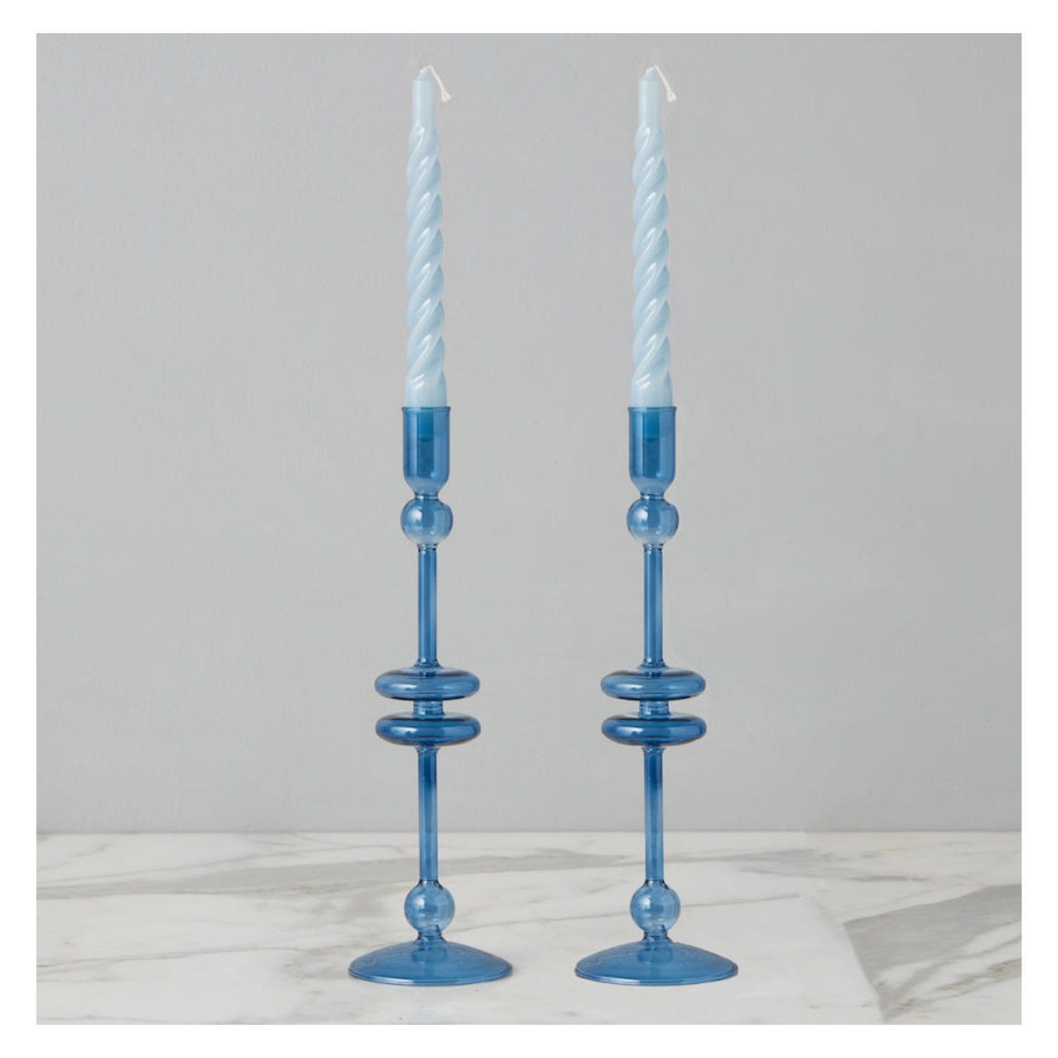 Sapphire Glass Candlestick Pair, Large