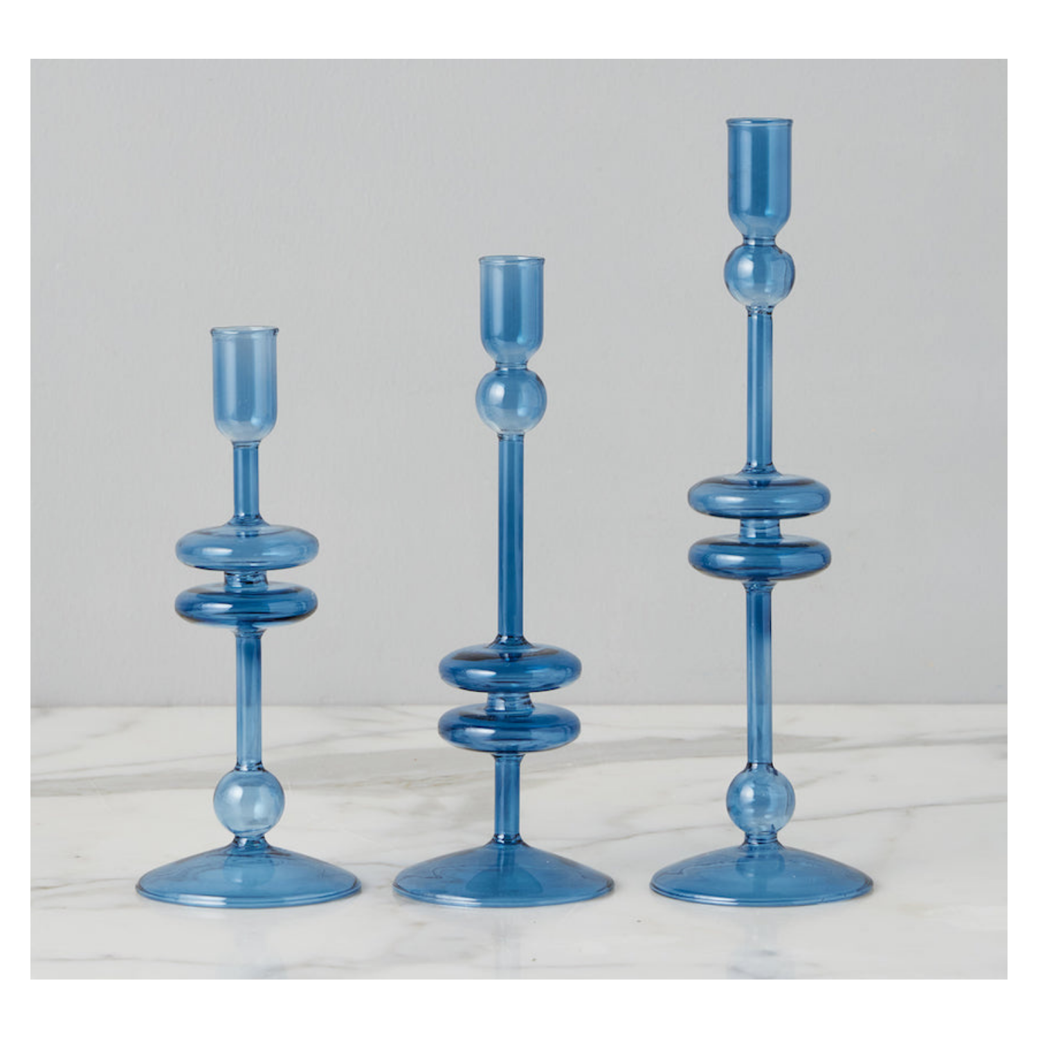 Sapphire Glass Candlestick Pair, Large