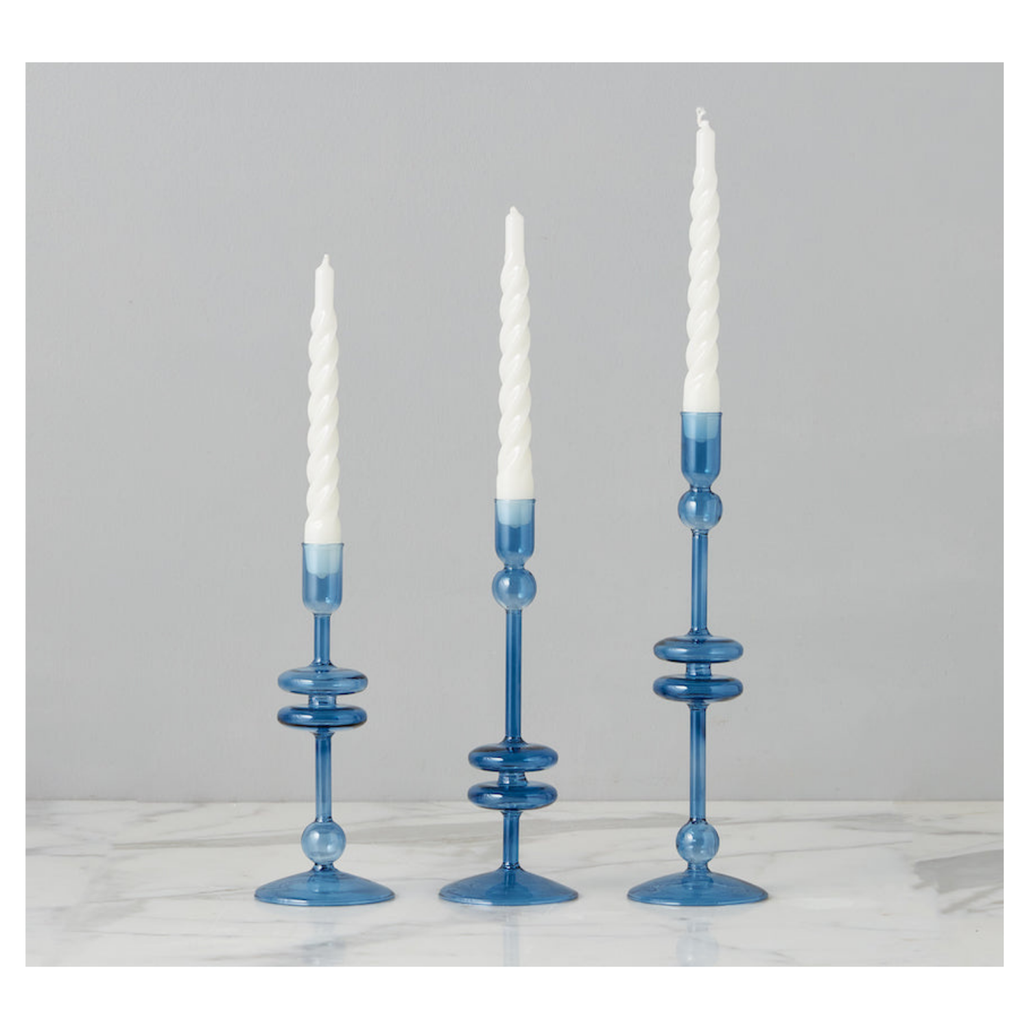 Sapphire Glass Candlestick Pair, Large