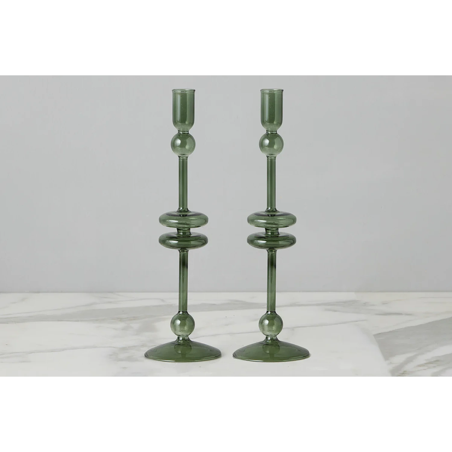 Emerald Glass Candlestick Pair
