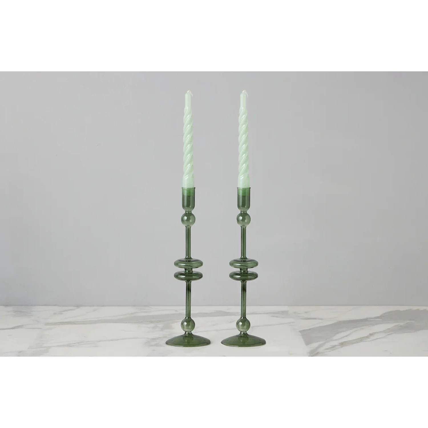 Emerald Glass Candlestick Pair