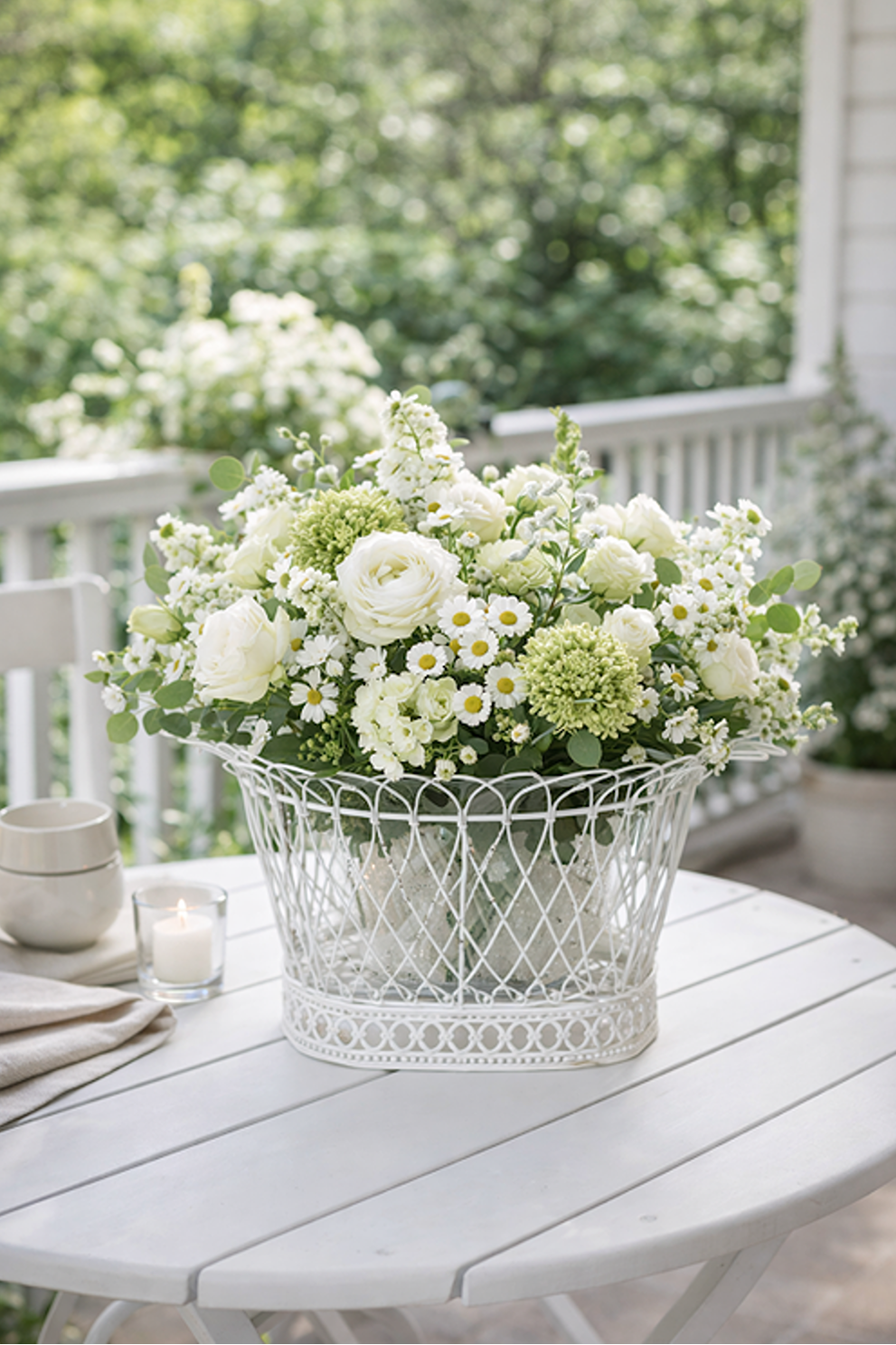 Round Flared White French Wire Basket (2 Sizes)