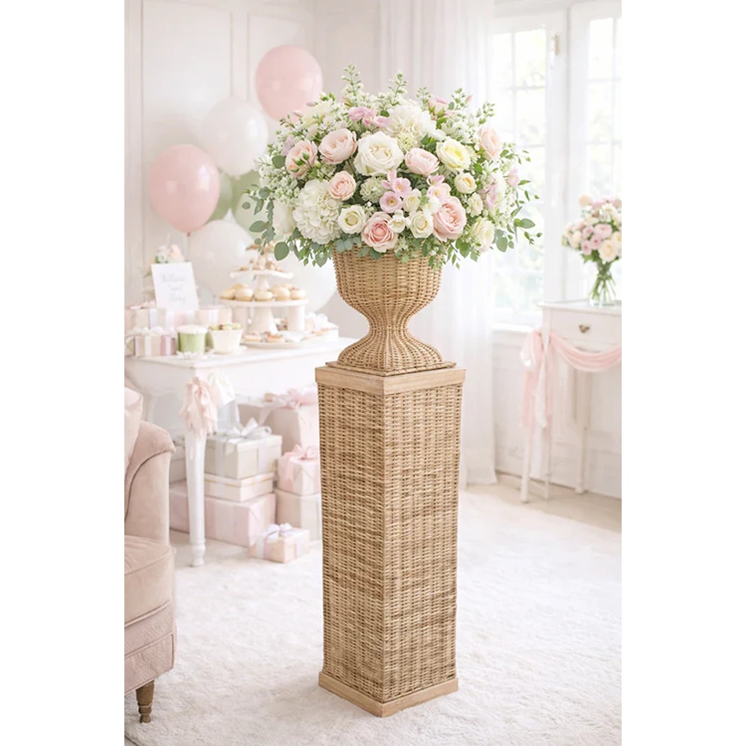 Square Wicker Urn and Pedestal