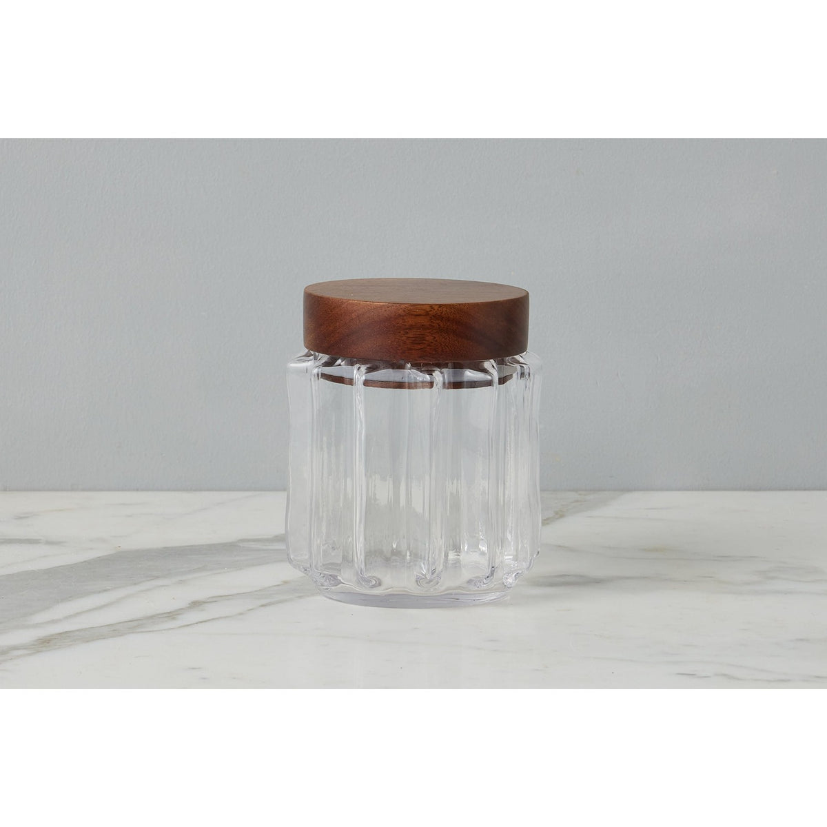 Fluted Glass Canister, Wood Lid