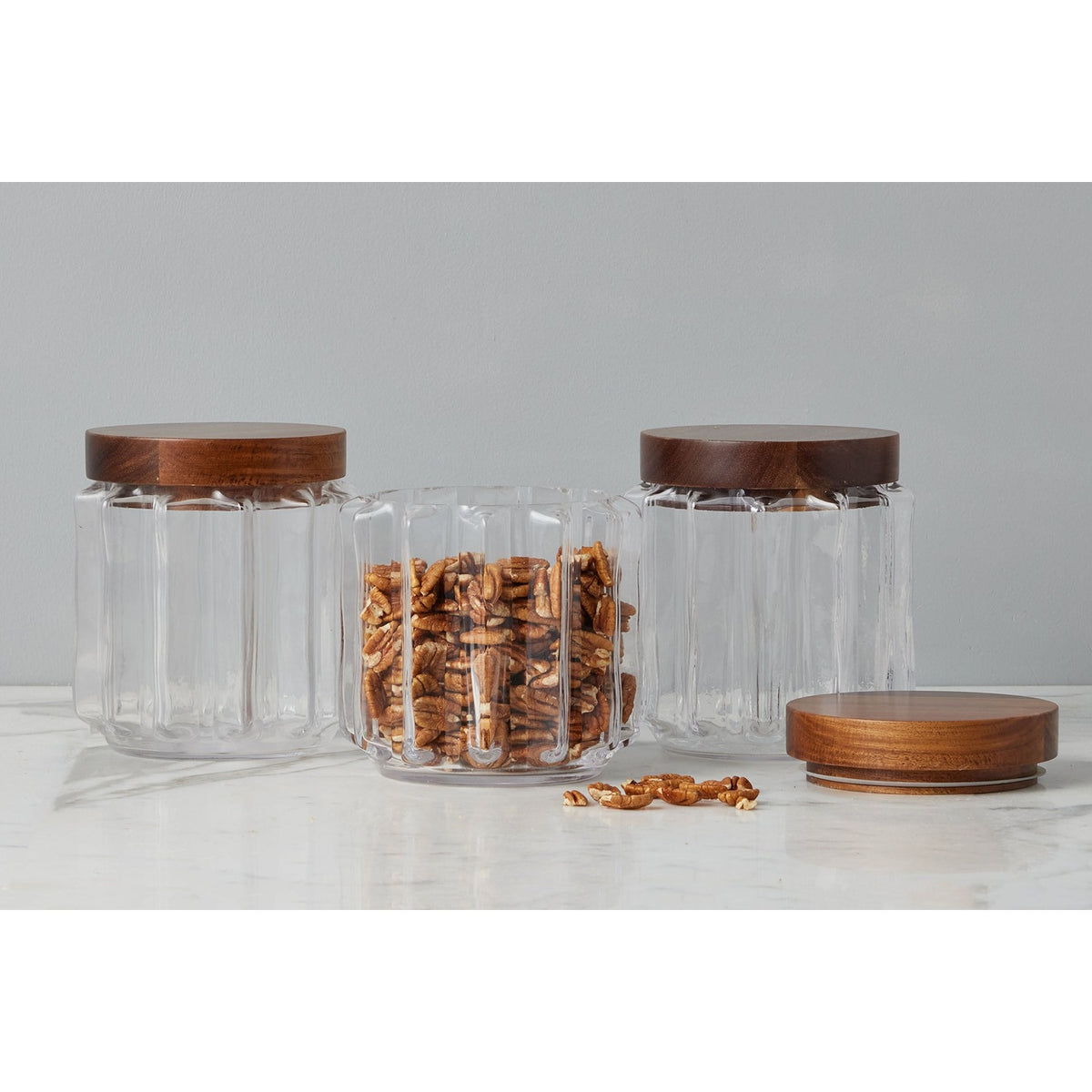 Fluted Glass Canister, Wood Lid