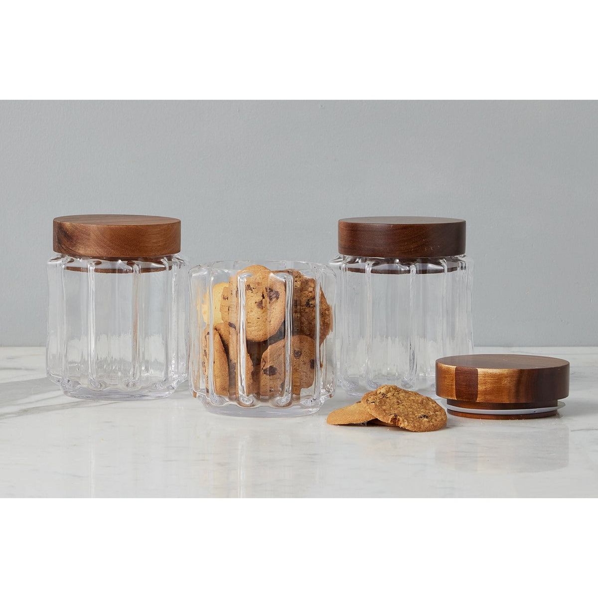 Fluted Glass Canister, Wood Lid