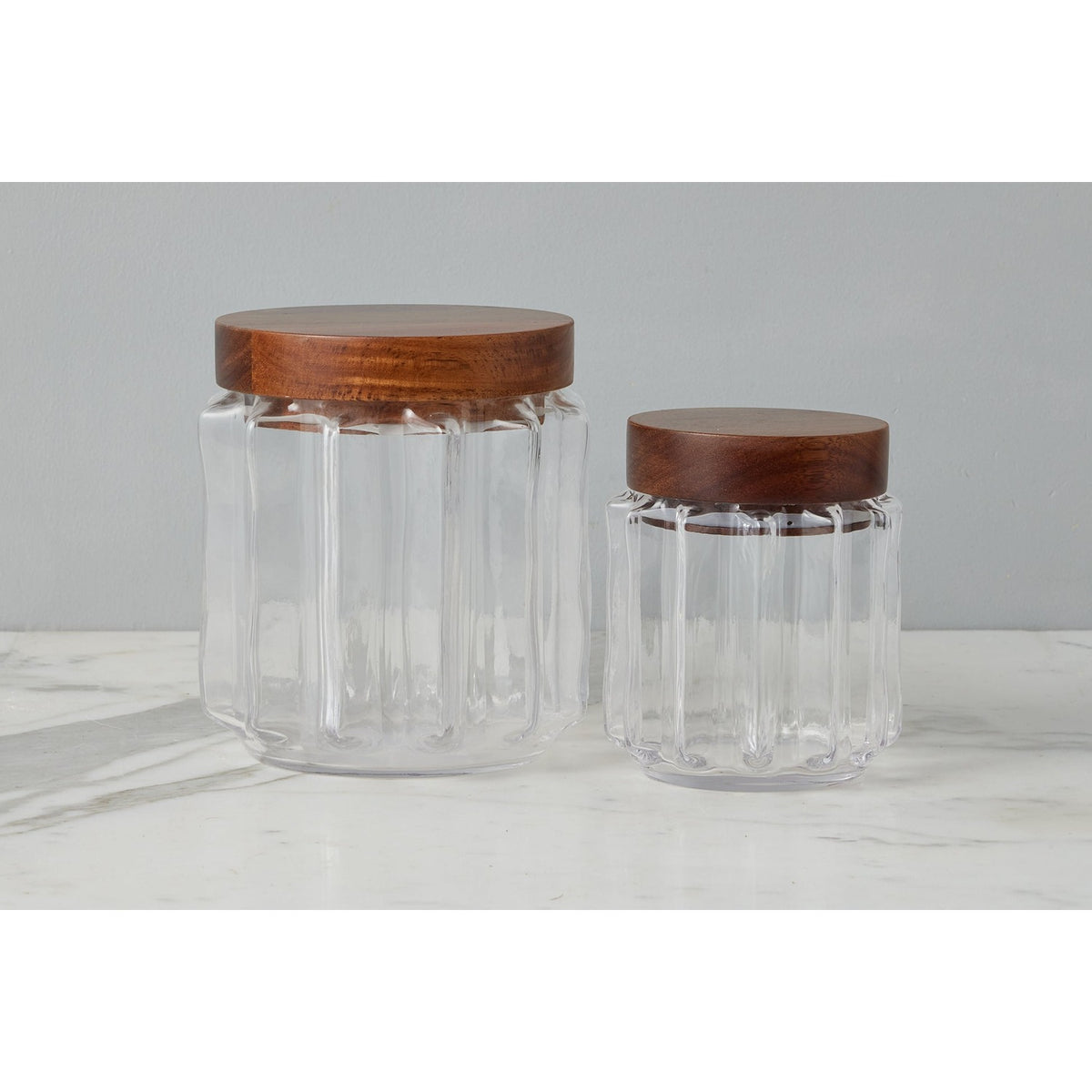 Fluted Glass Canister, Wood Lid