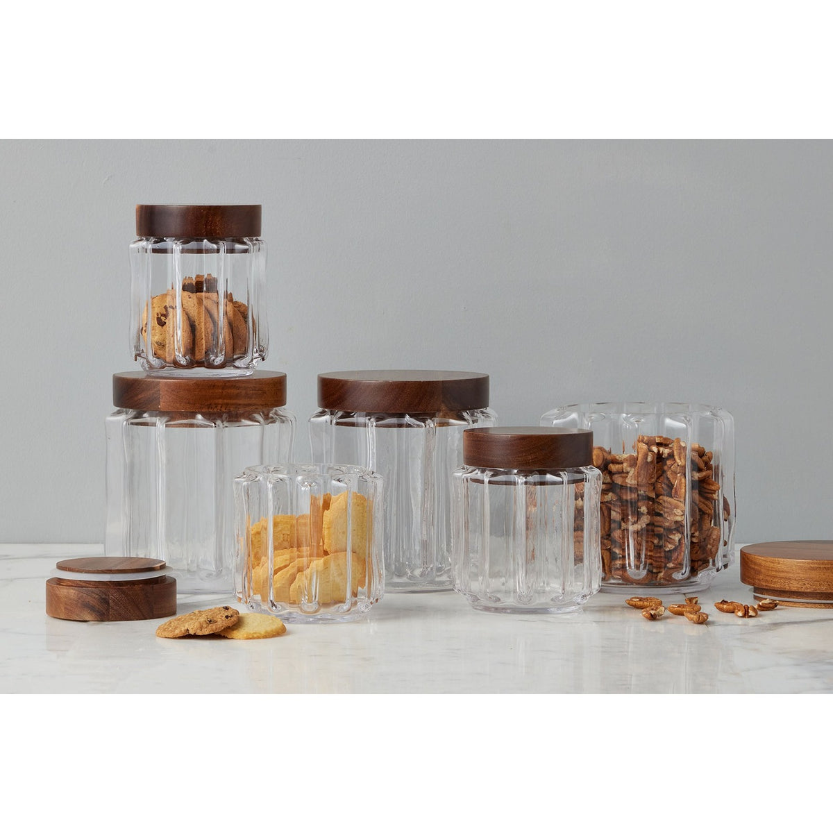 Fluted Glass Canister, Wood Lid