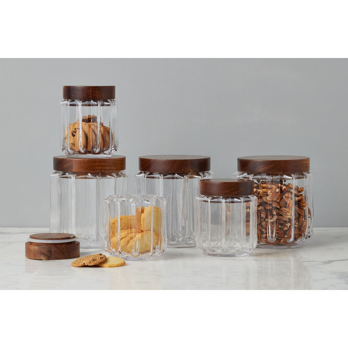 Fluted Glass Canister, Wood Lid