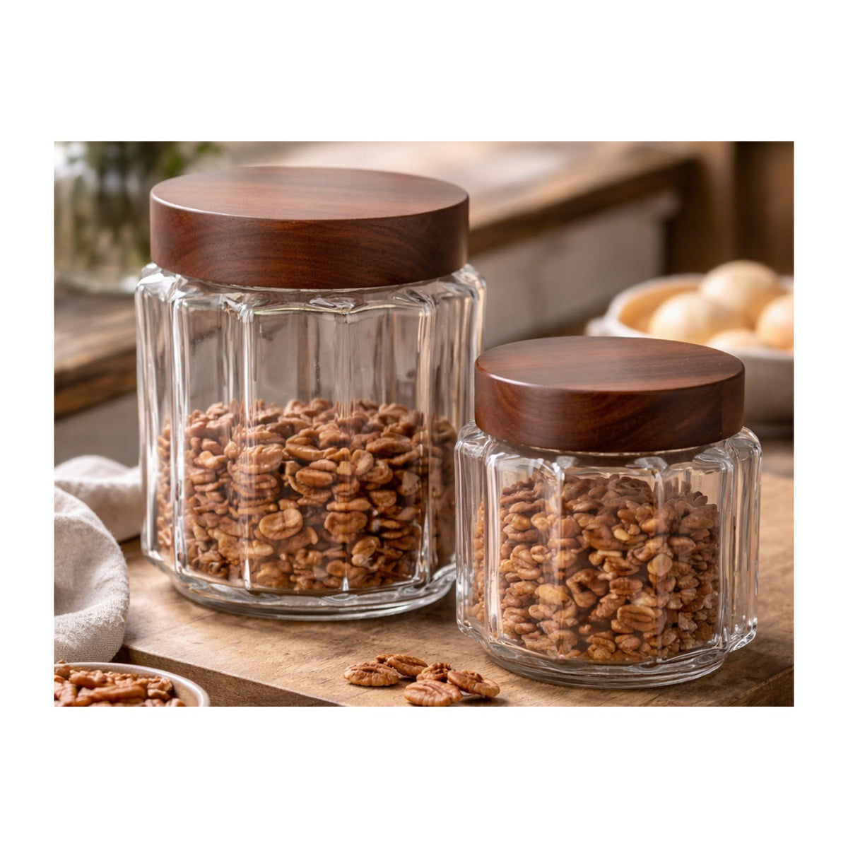 Fluted Glass Canister, Wood Lid