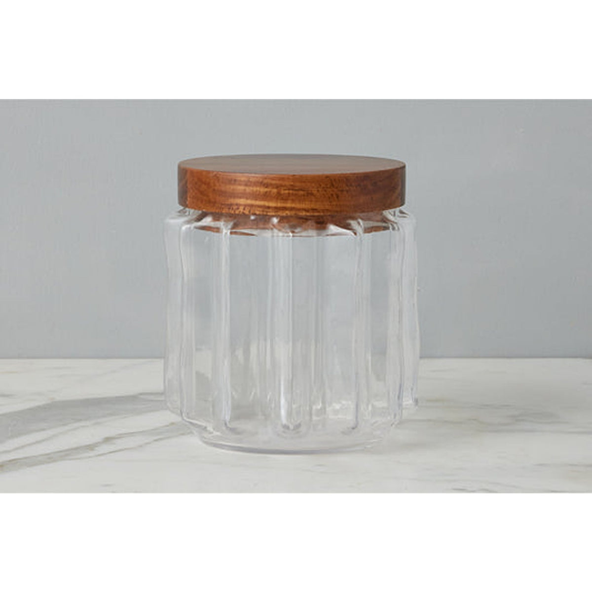 Fluted Glass Canister, Wood Lid