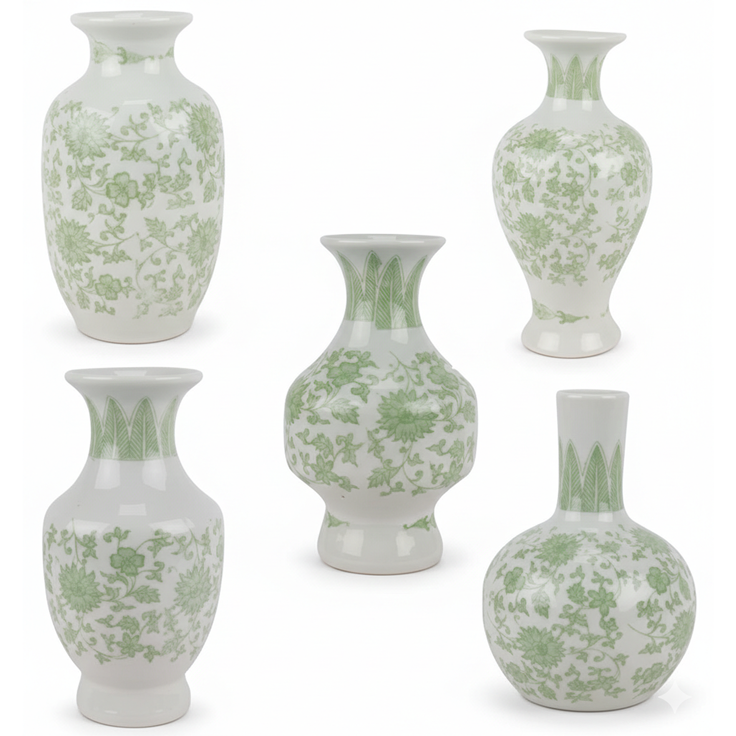 Set of 5 Mini Green Bud Vases