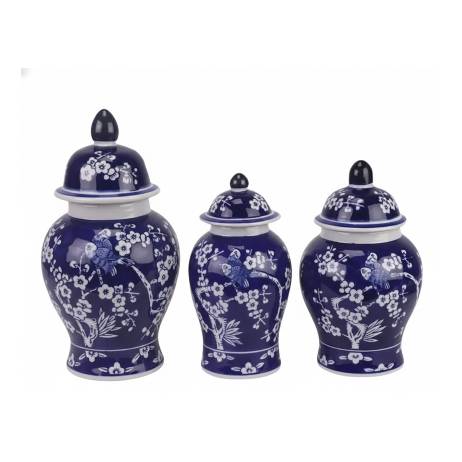 Set of 3 Navy Cherry Blossom Food Safe Jars