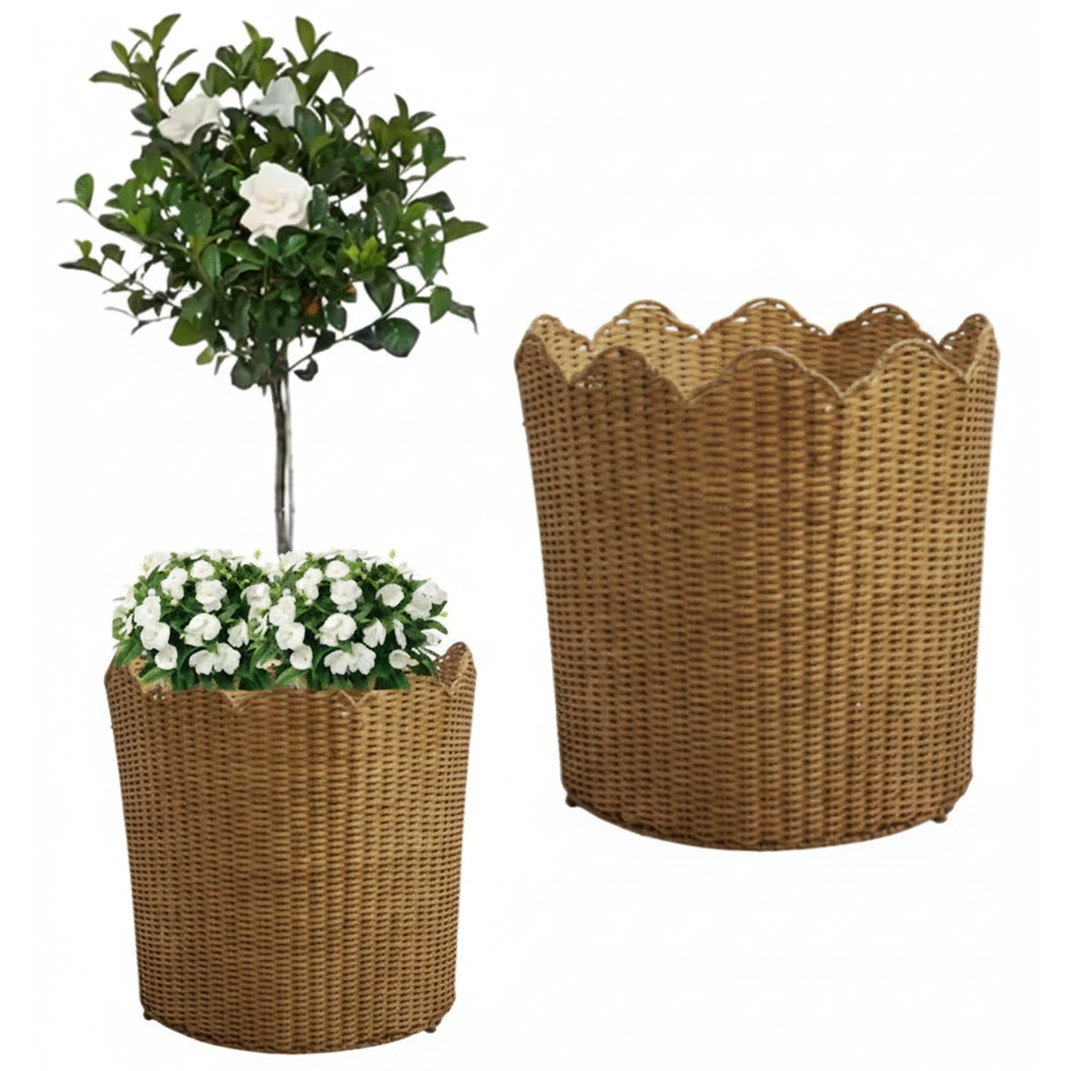 Scalloped Wicker Floor Planter