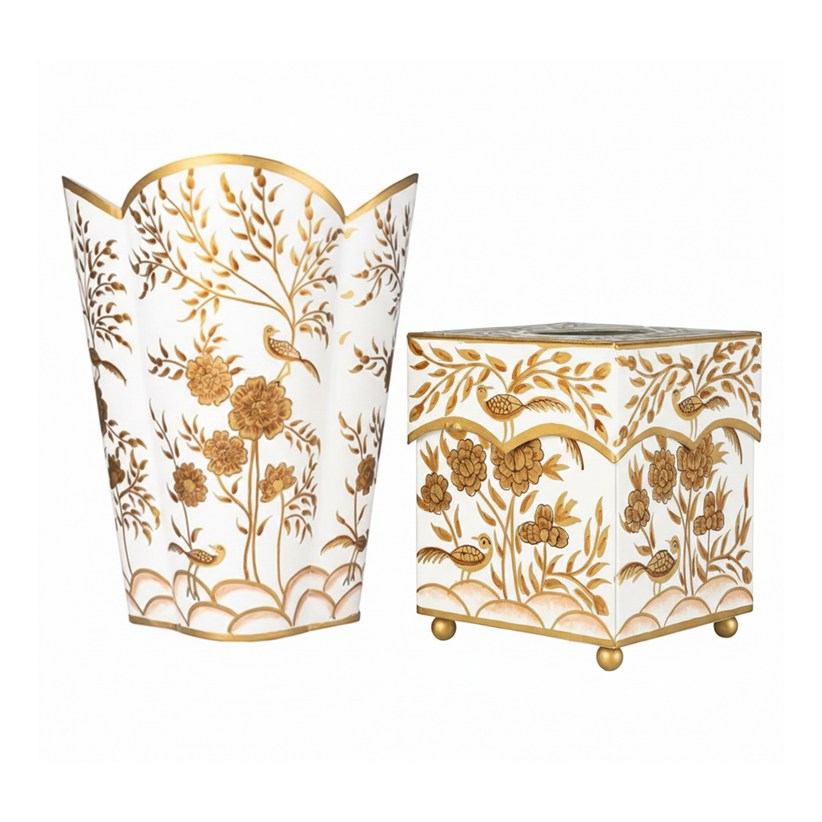 Ivory & Gold Pheasant Wastepaper Basket & Tissue (3 Options)