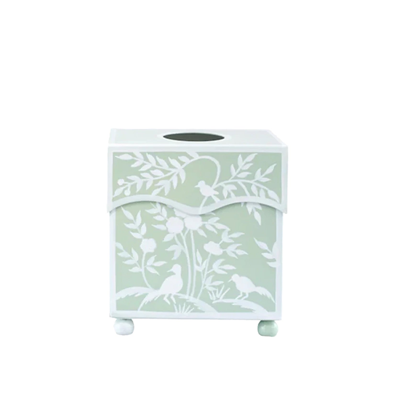 Green Bird & Vine Wastepaper Basket & Tissue