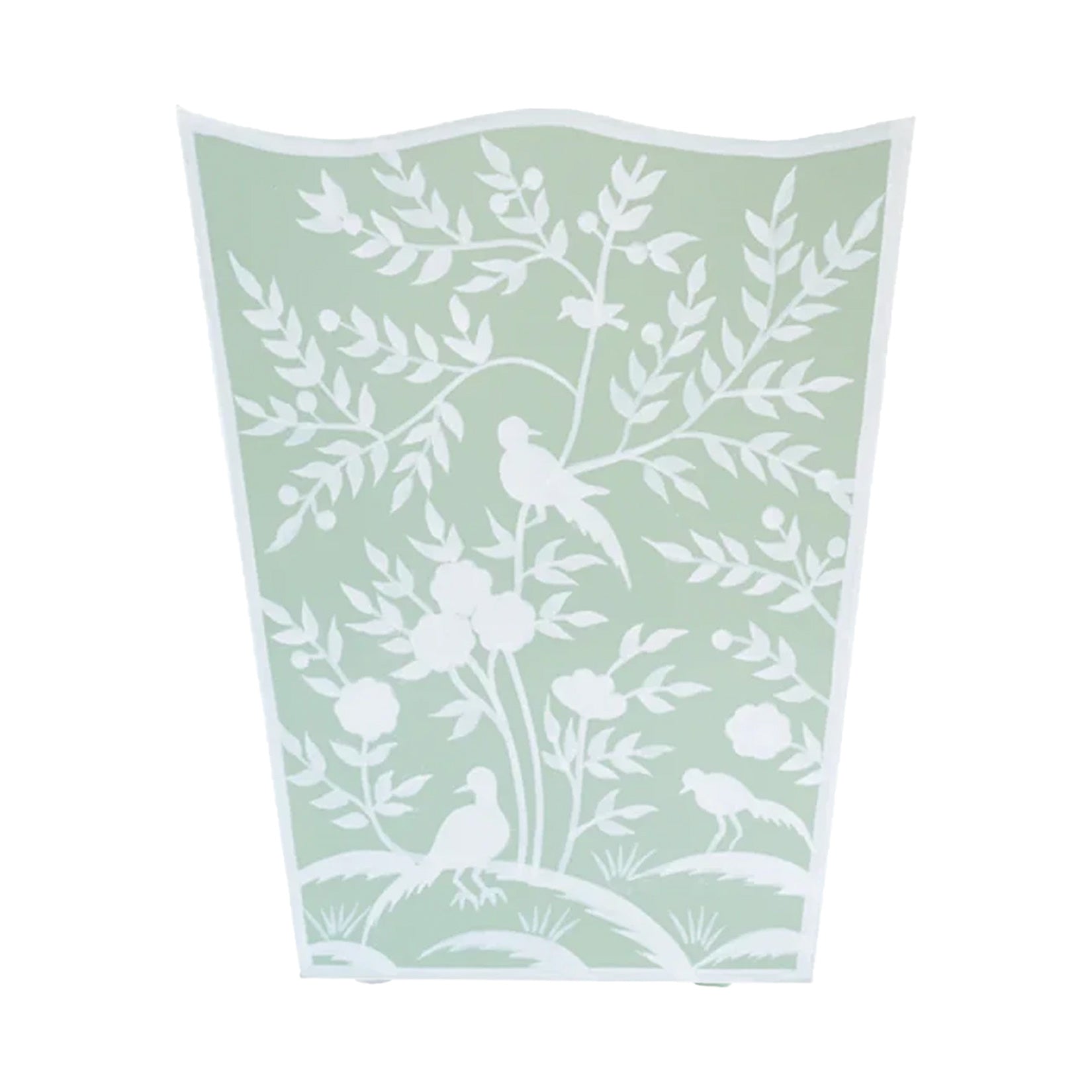 Green Bird & Vine Wastepaper Basket & Tissue