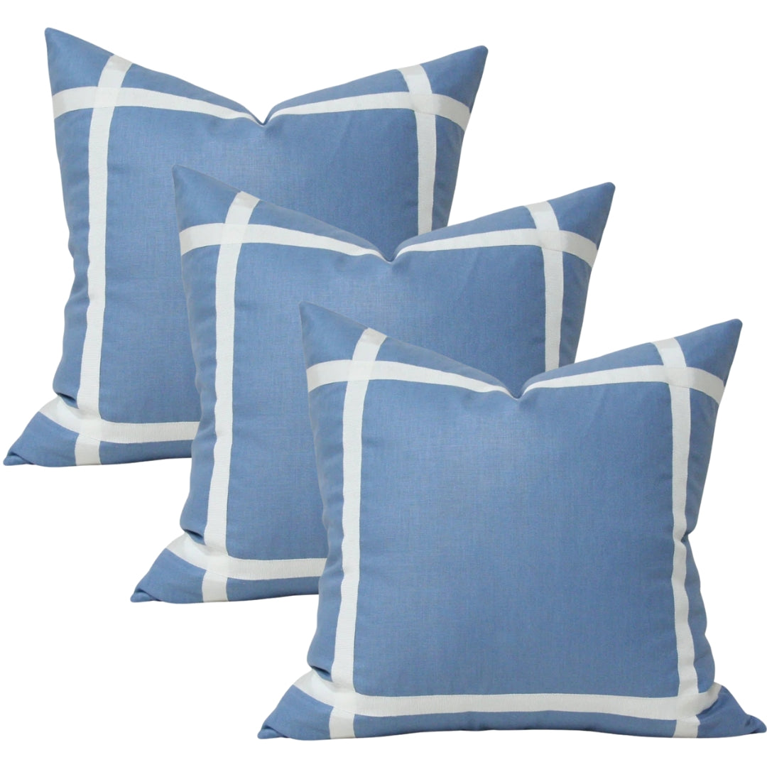 Hampton Blue Glazed Linen with Off-White Ribbon - Set of 3