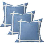 Hampton Blue Glazed Linen with Off-White Ribbon - Set of 3