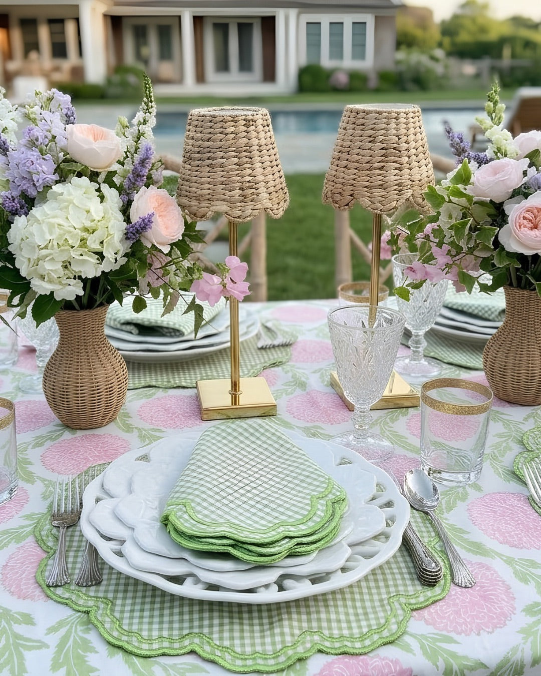 Pink and Green, Flowers & Vines - Tablecloth