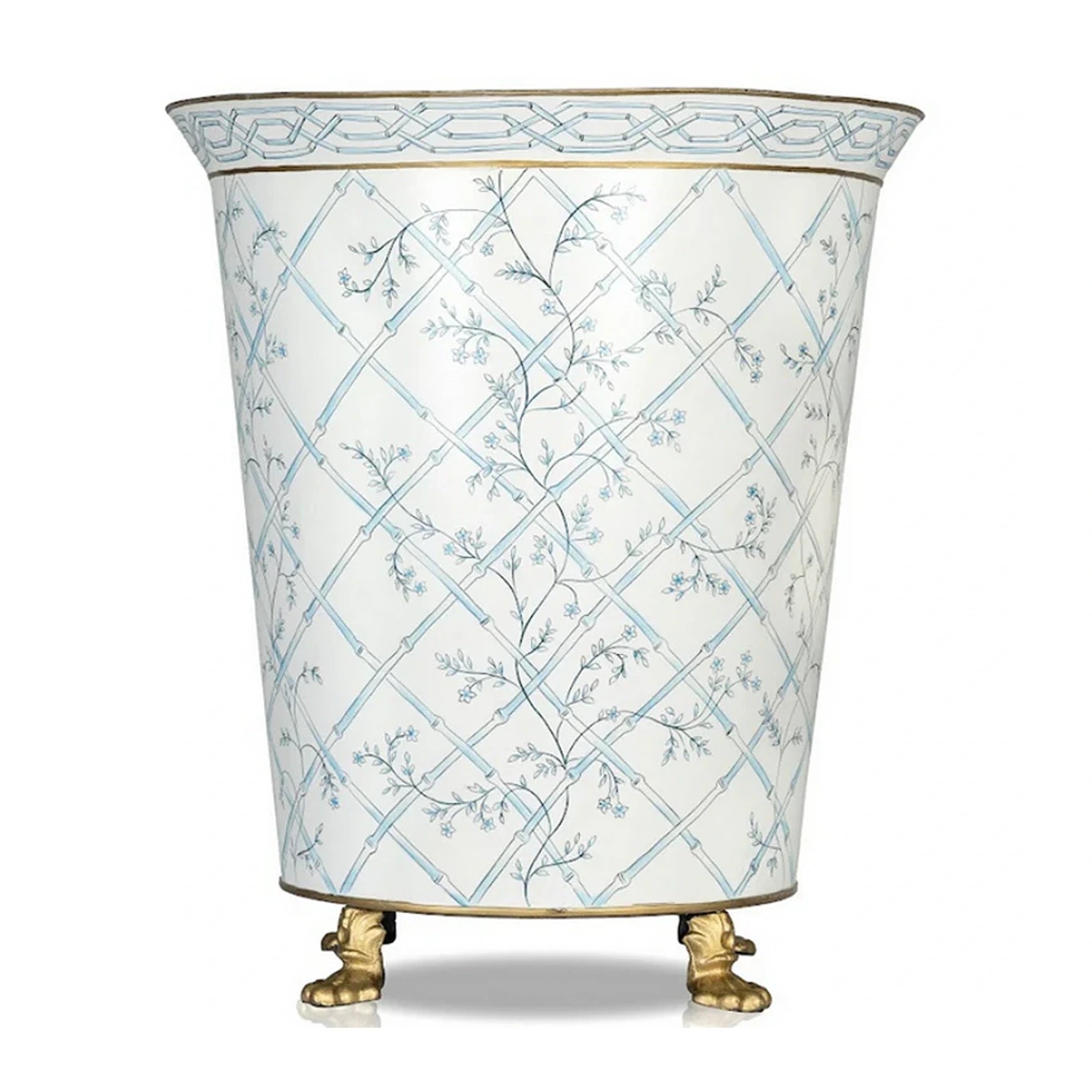 Ivory & Blue Bamboo Chinoiserie Footed Planter
