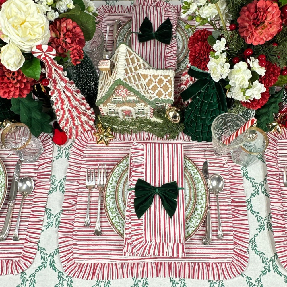 Red Stripes - Quilted Placemat with Ruffle  - Set of 4