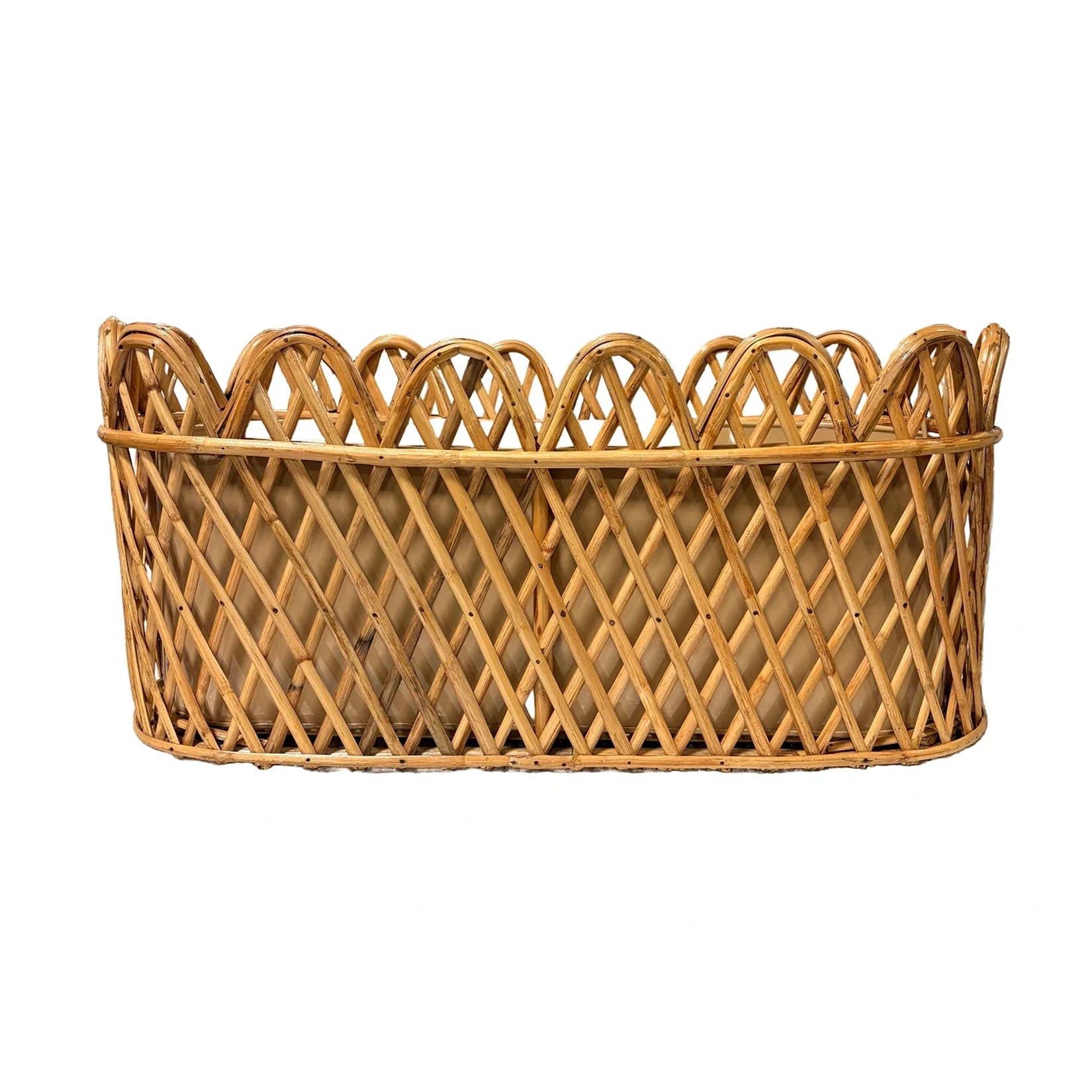 Jumbo Natural Oval Rattan Scalloped Planter