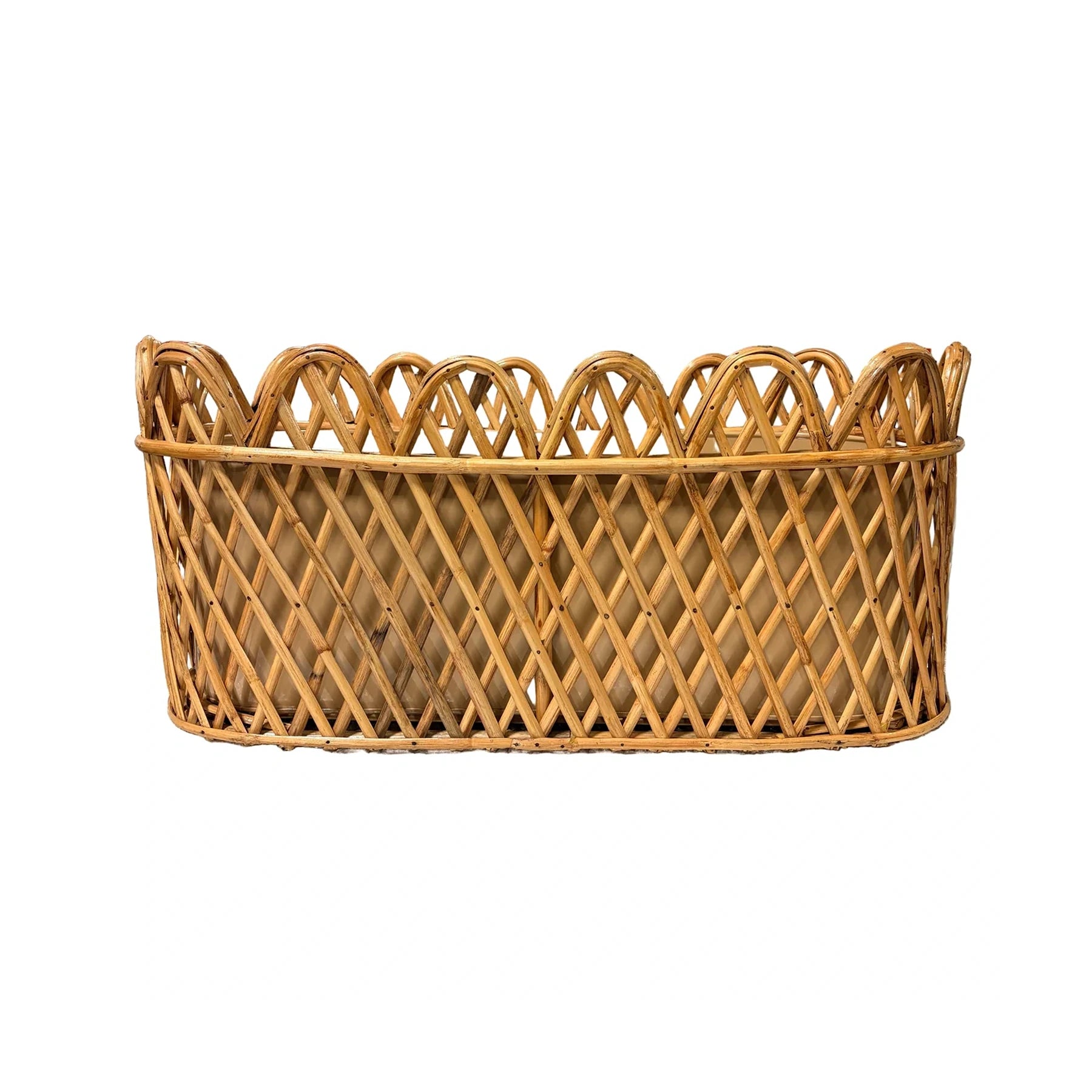 Jumbo Natural Oval Rattan Scalloped Planter