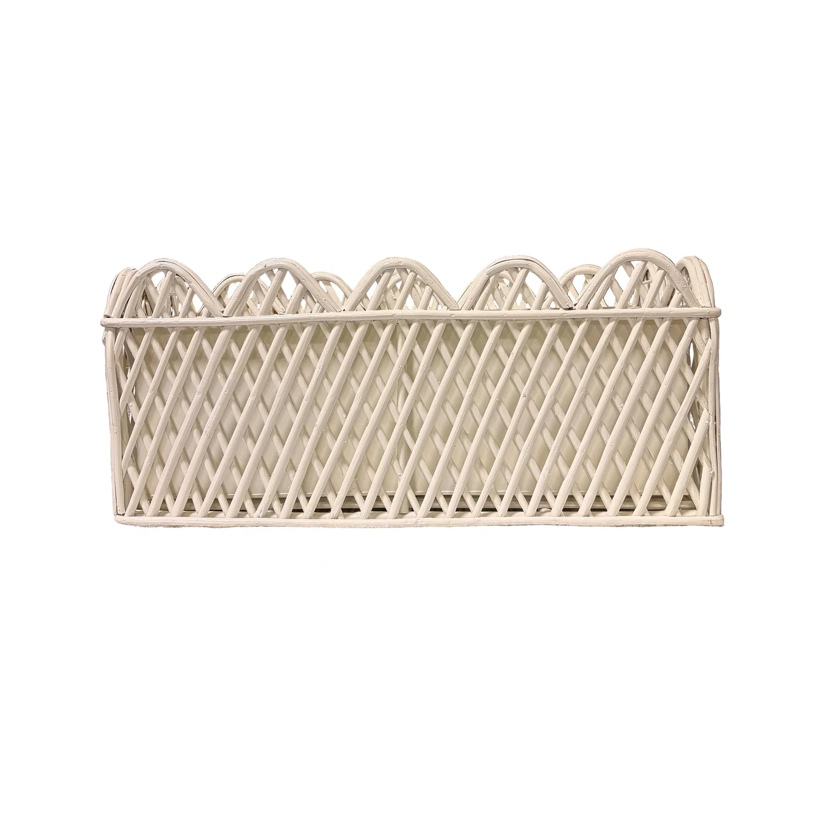 Jumbo White Rectangular Rattan Scalloped Planter