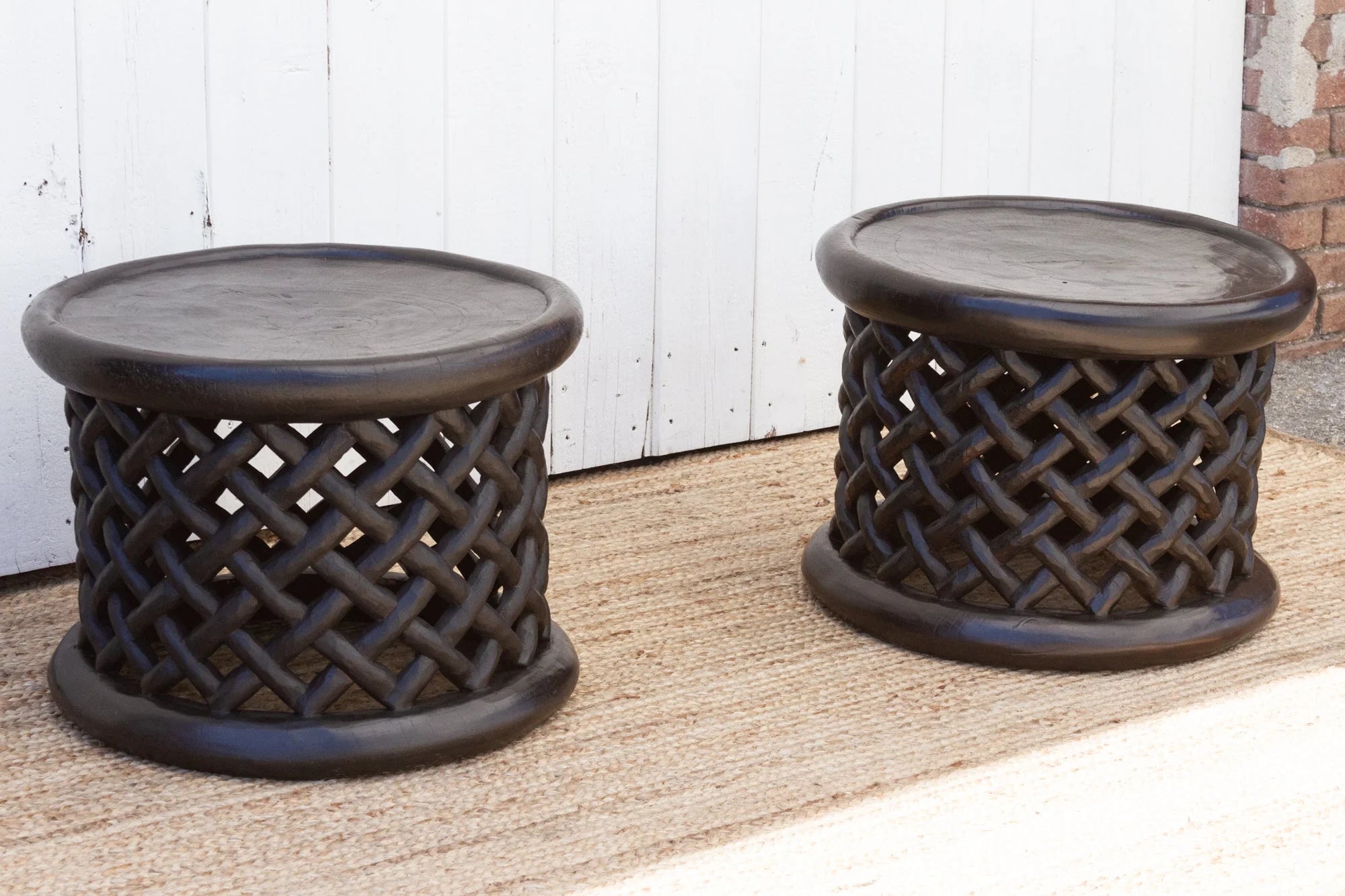 Rustic Carved African Bamileke Side Tables, Pair