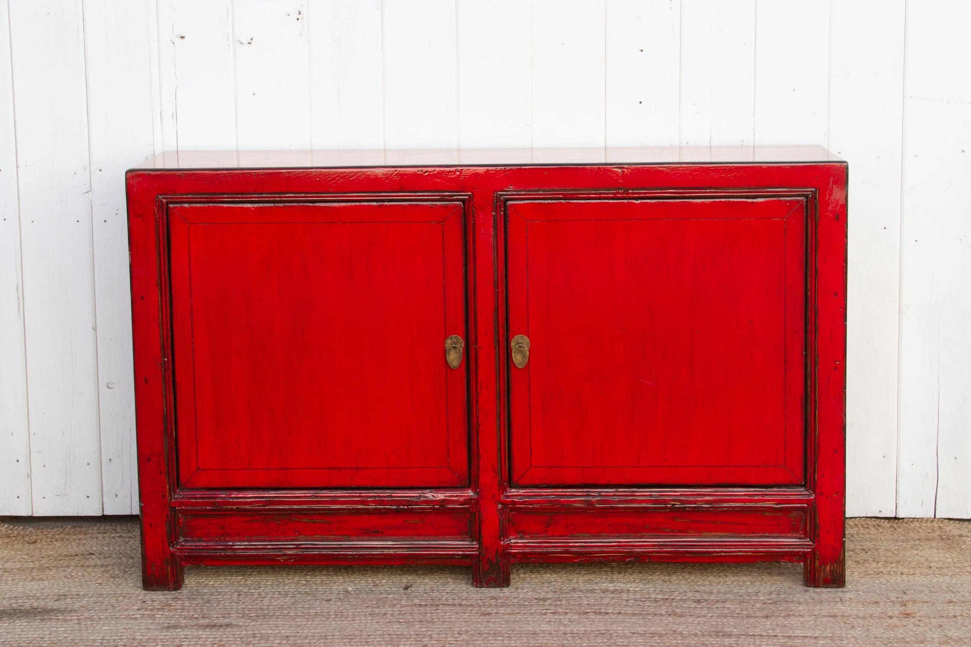 Asian Poppy Red Painted Cabinet