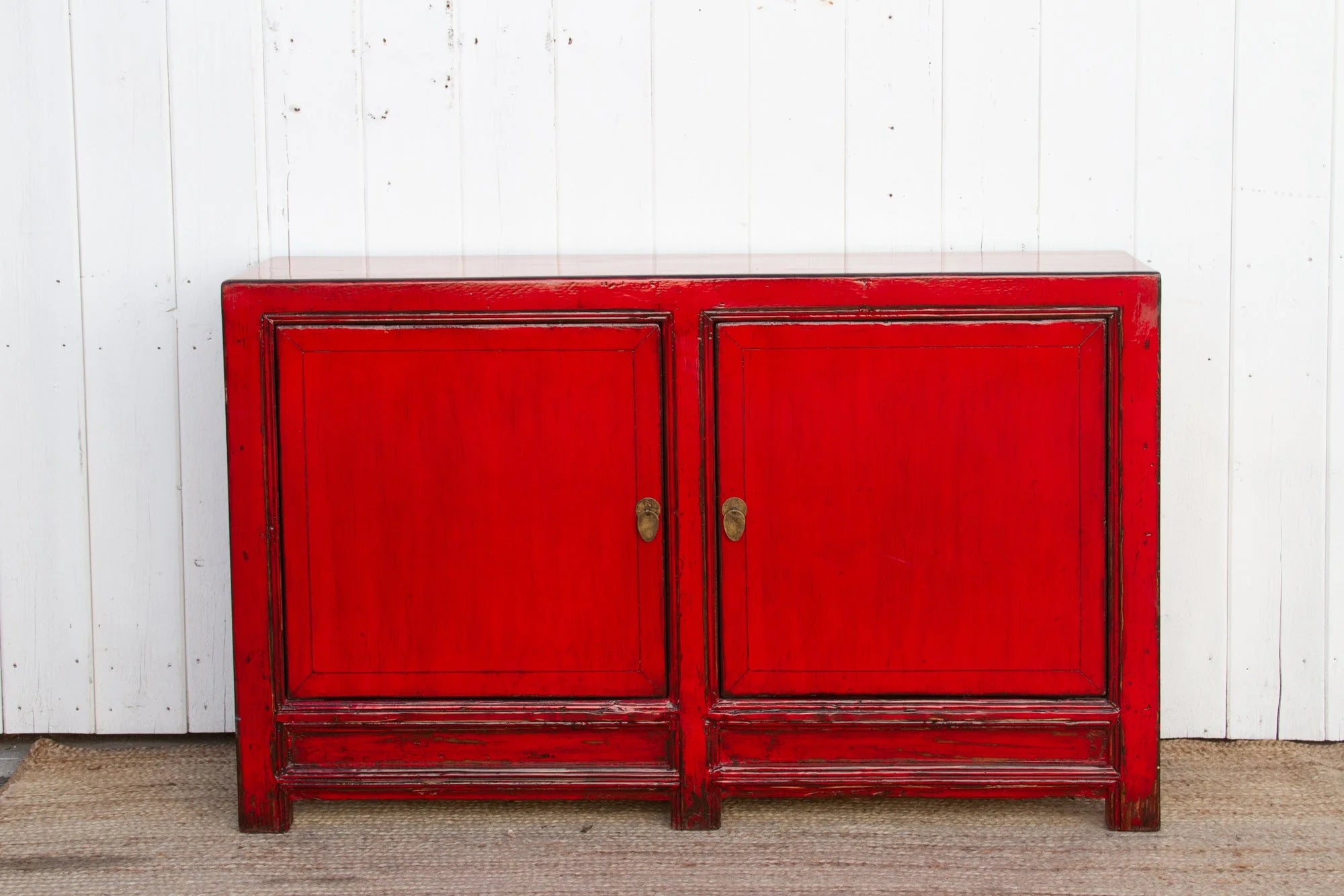 Asian Poppy Red Painted Cabinet