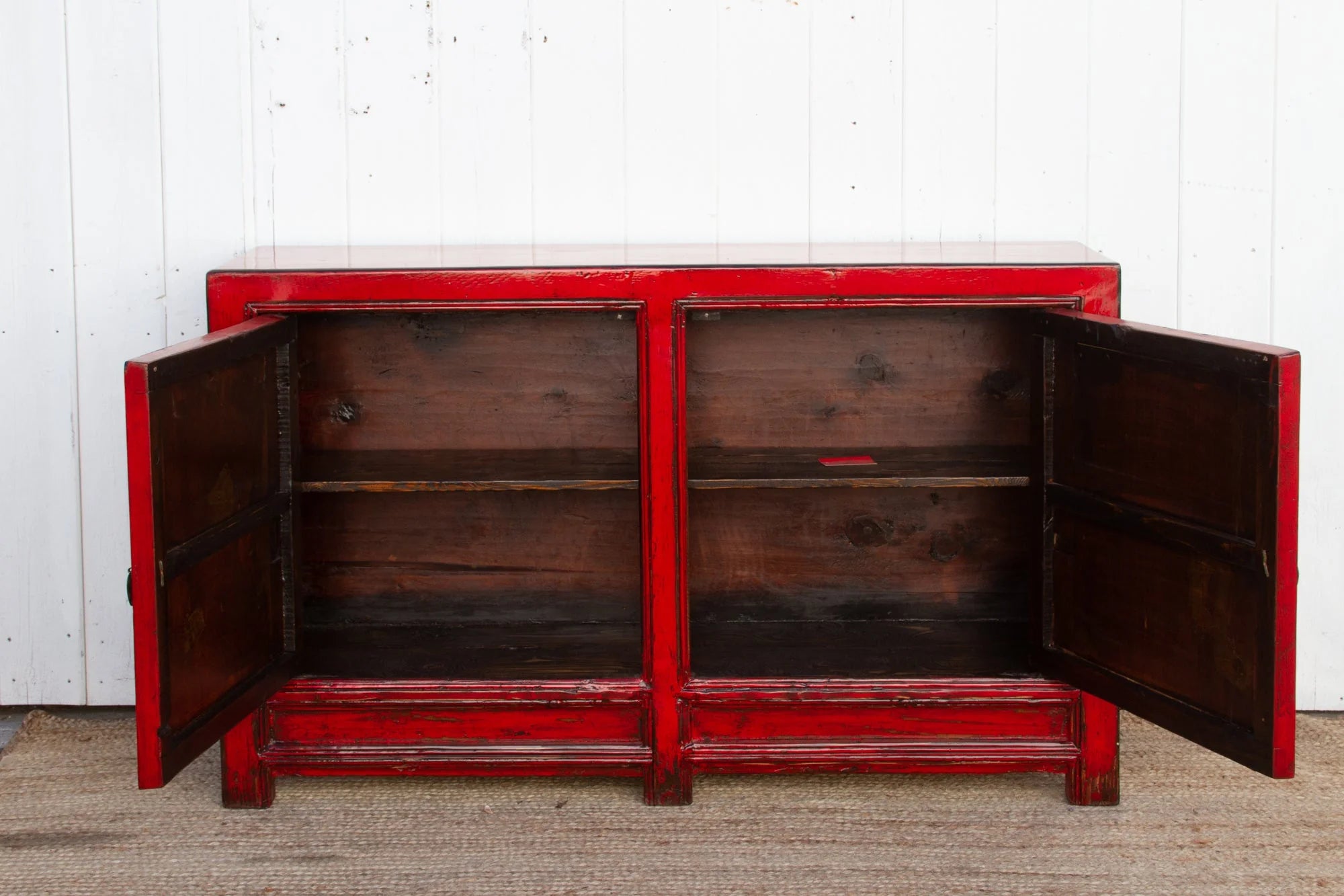 Asian Poppy Red Painted Cabinet