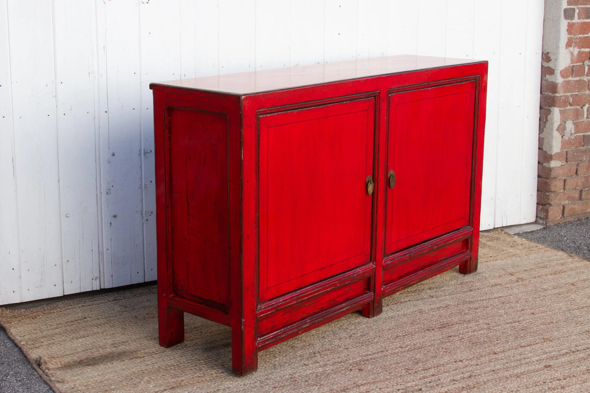 Asian Poppy Red Painted Cabinet