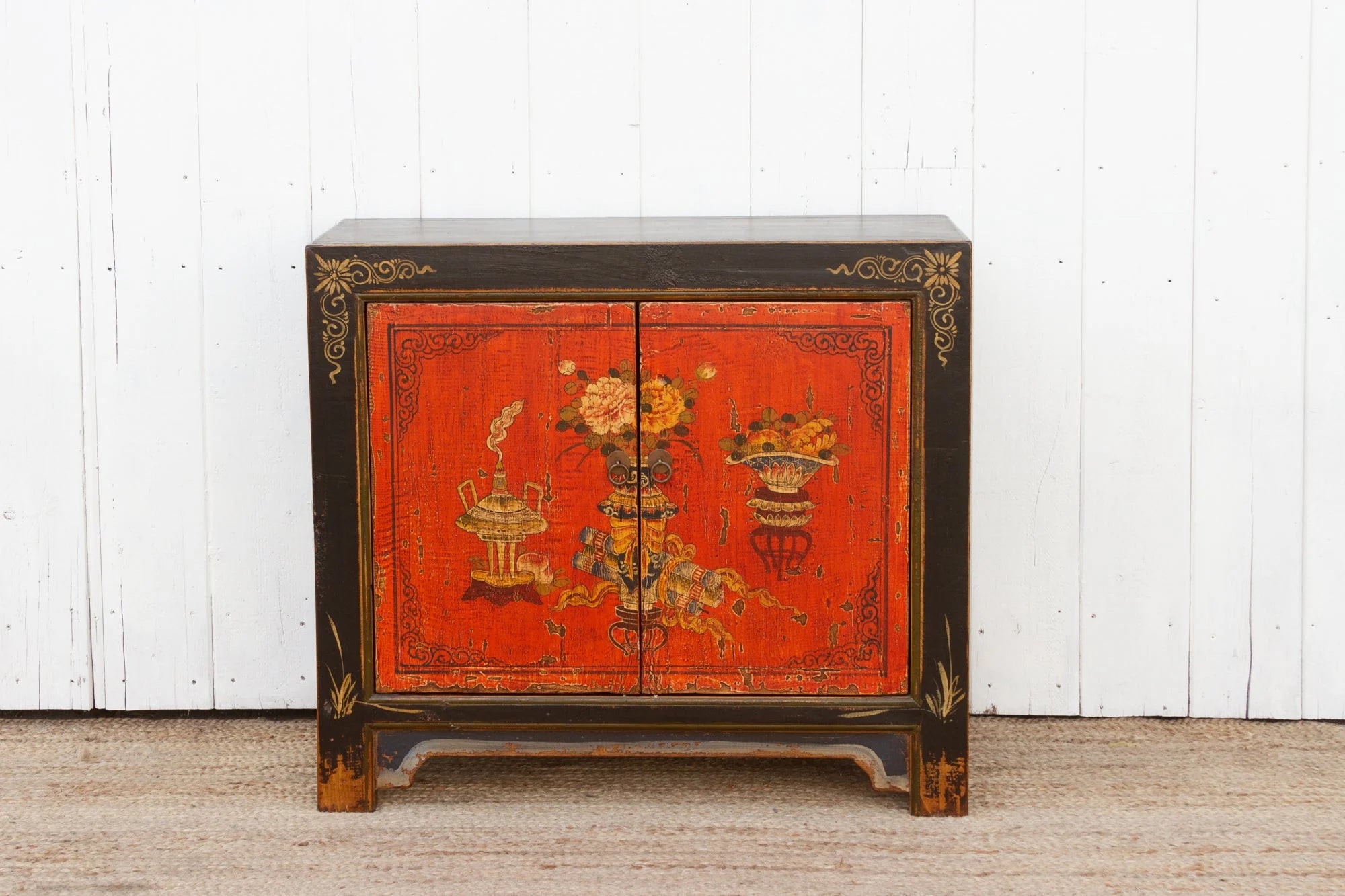 Mongolian Red & Black Floral Cabinet