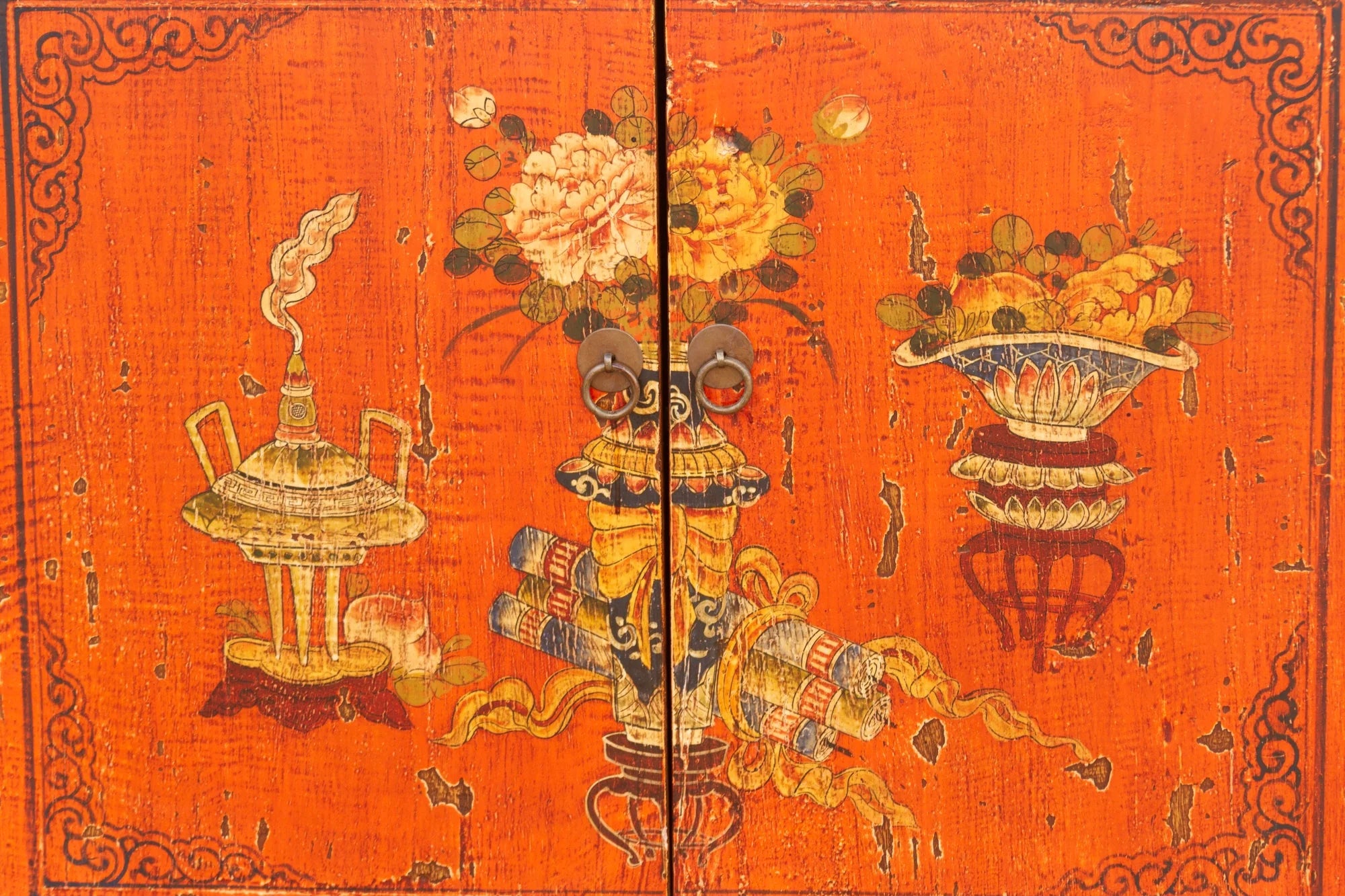 Mongolian Red & Black Floral Cabinet