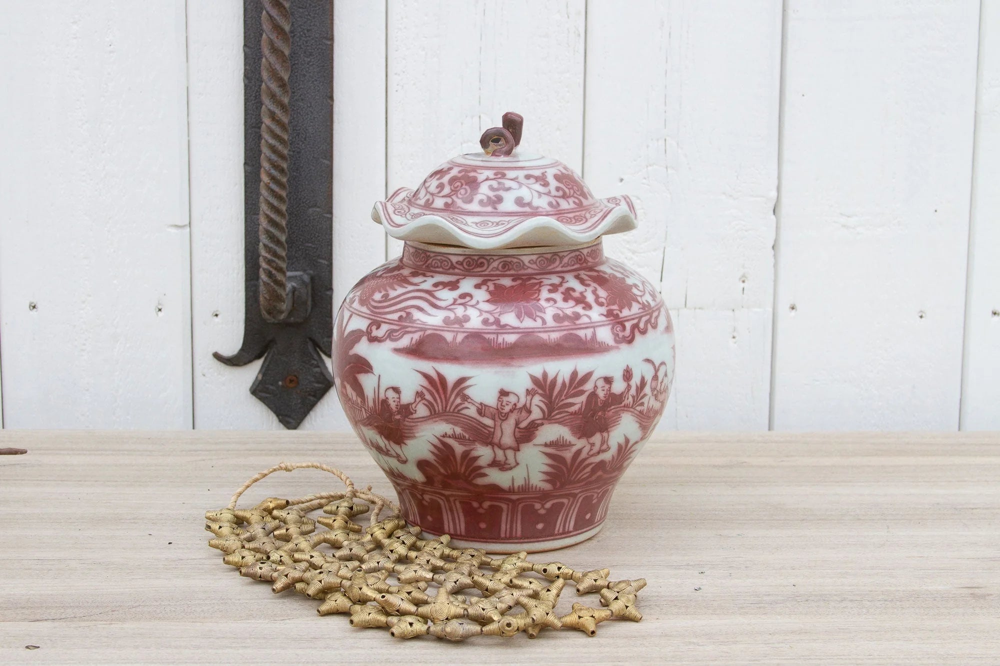 Vintage Red & White Ginger Jar