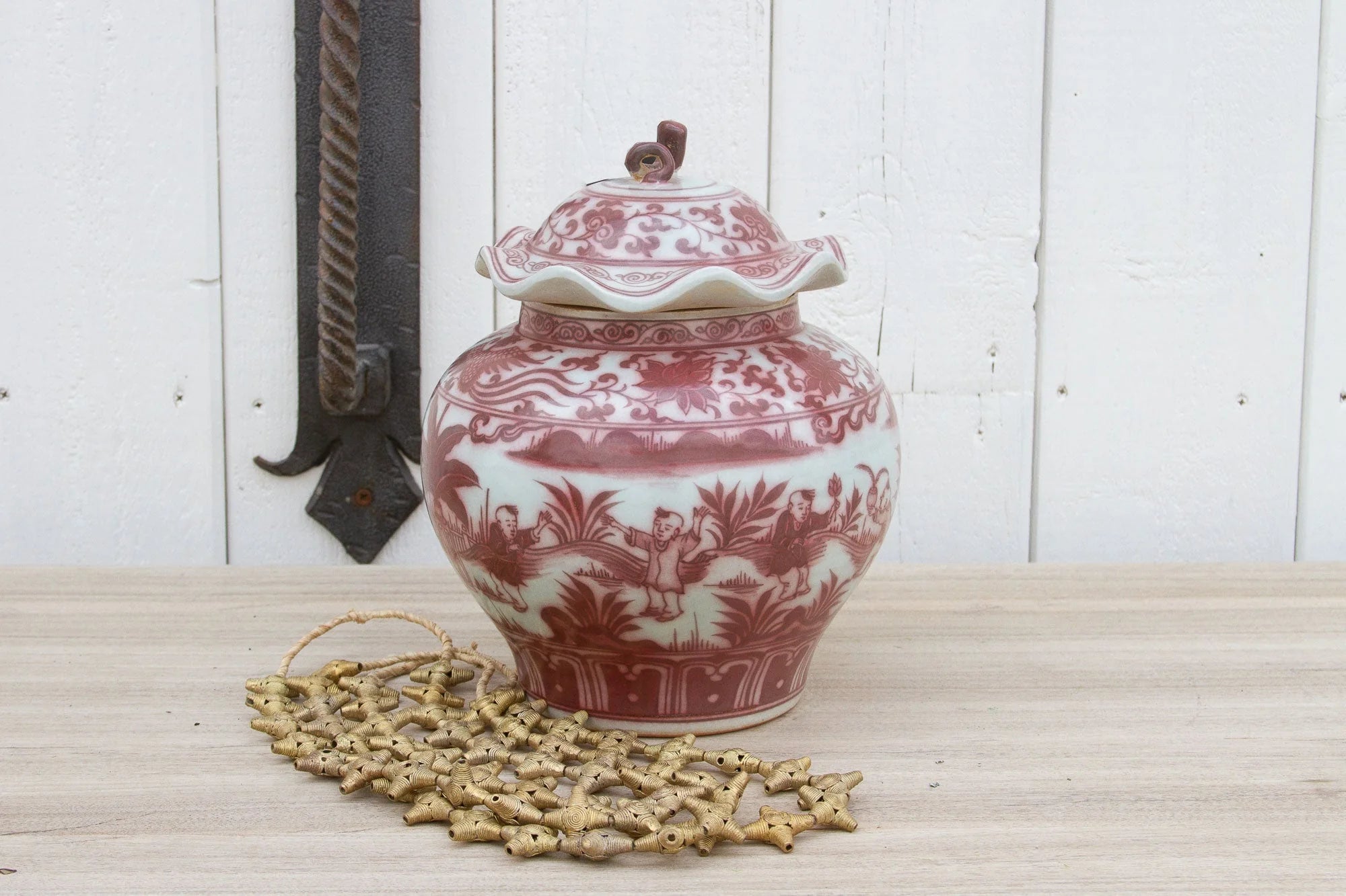 Vintage Red & White Ginger Jar