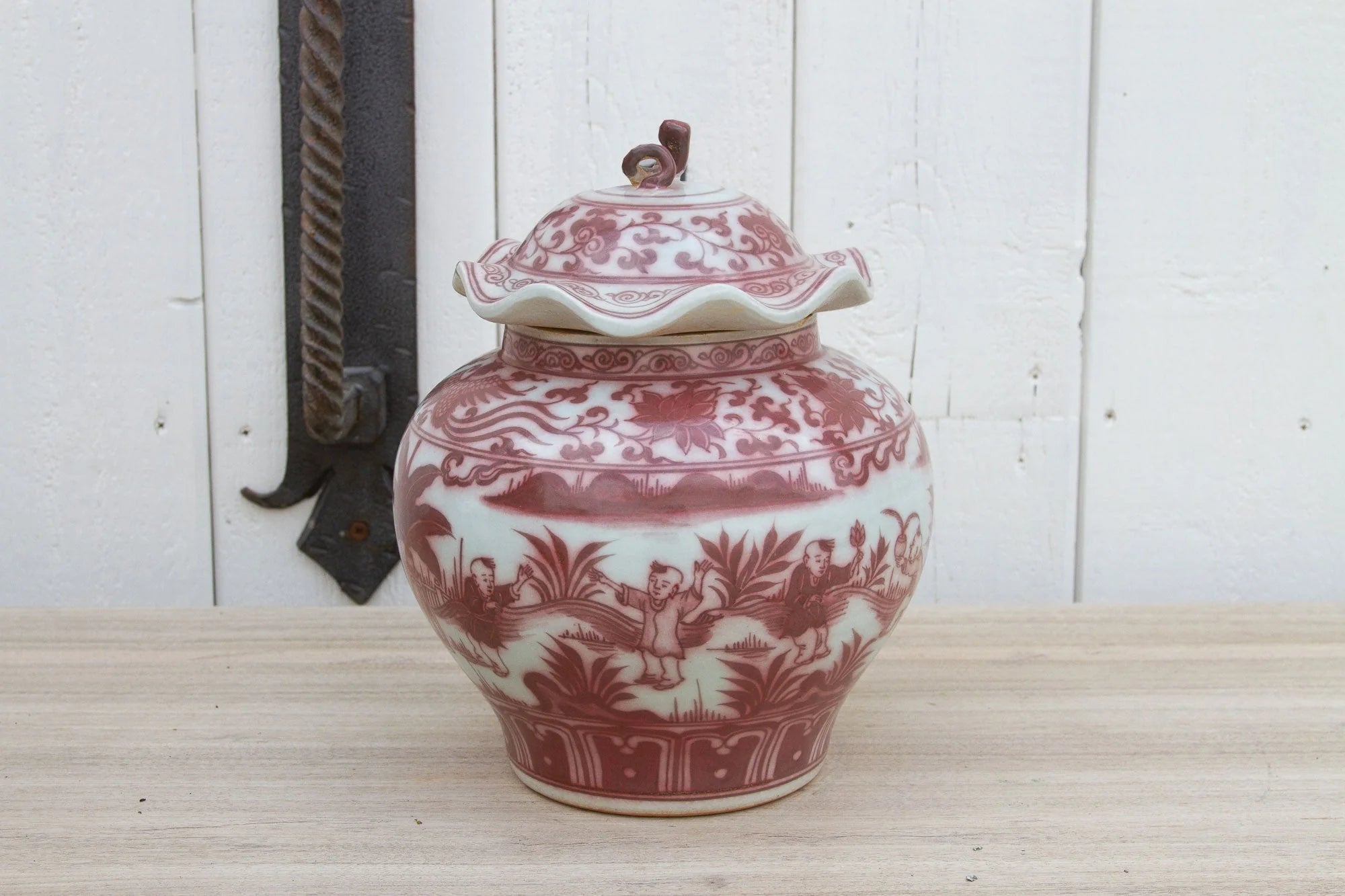 Vintage Red & White Ginger Jar