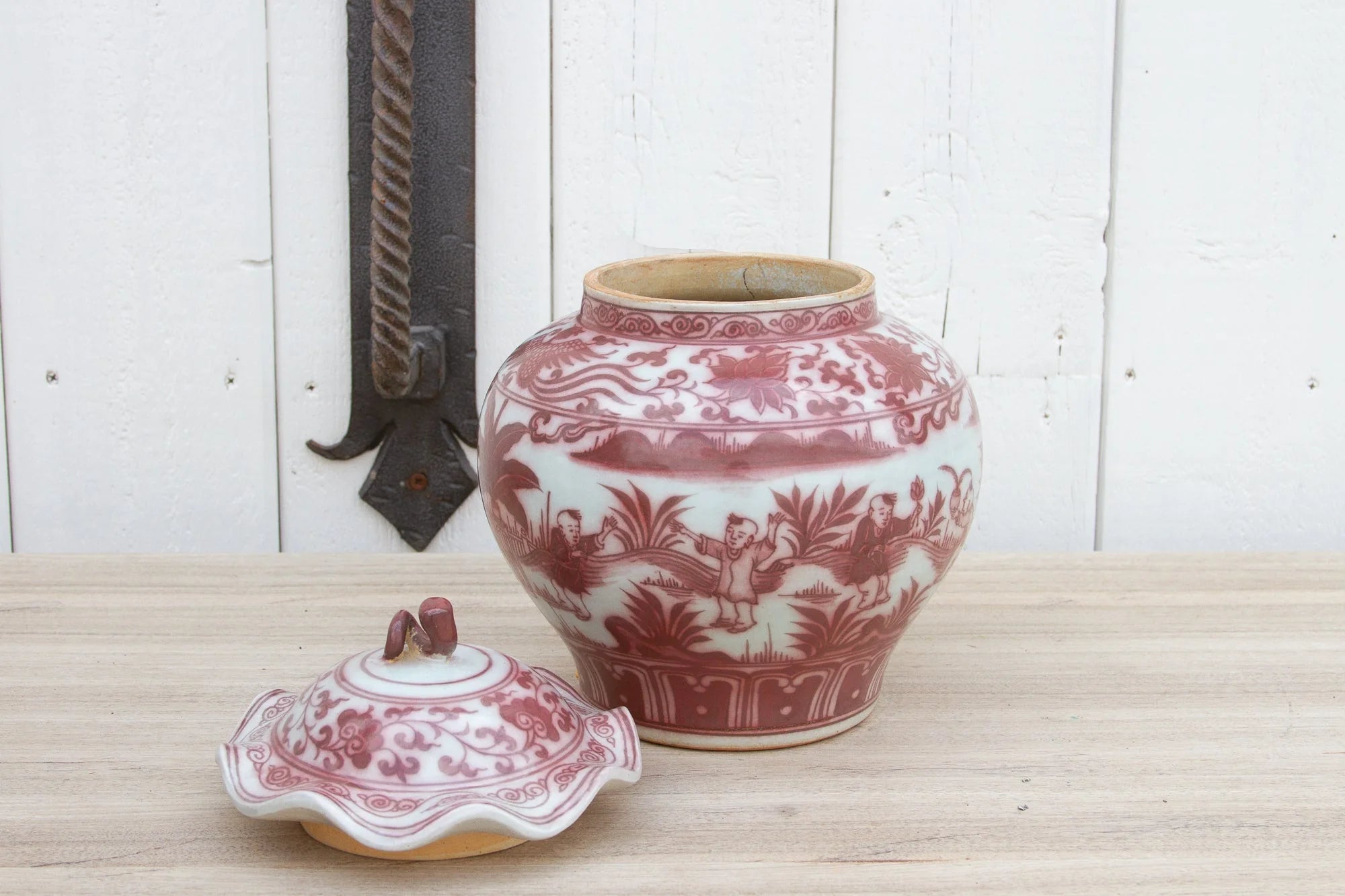 Vintage Red & White Ginger Jar