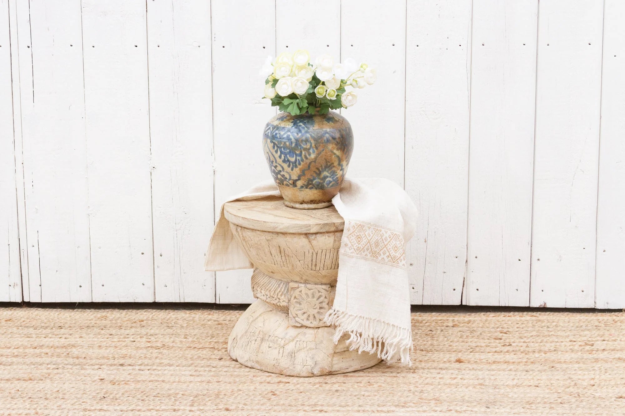 Antique Rustic Bleached Teak Stool