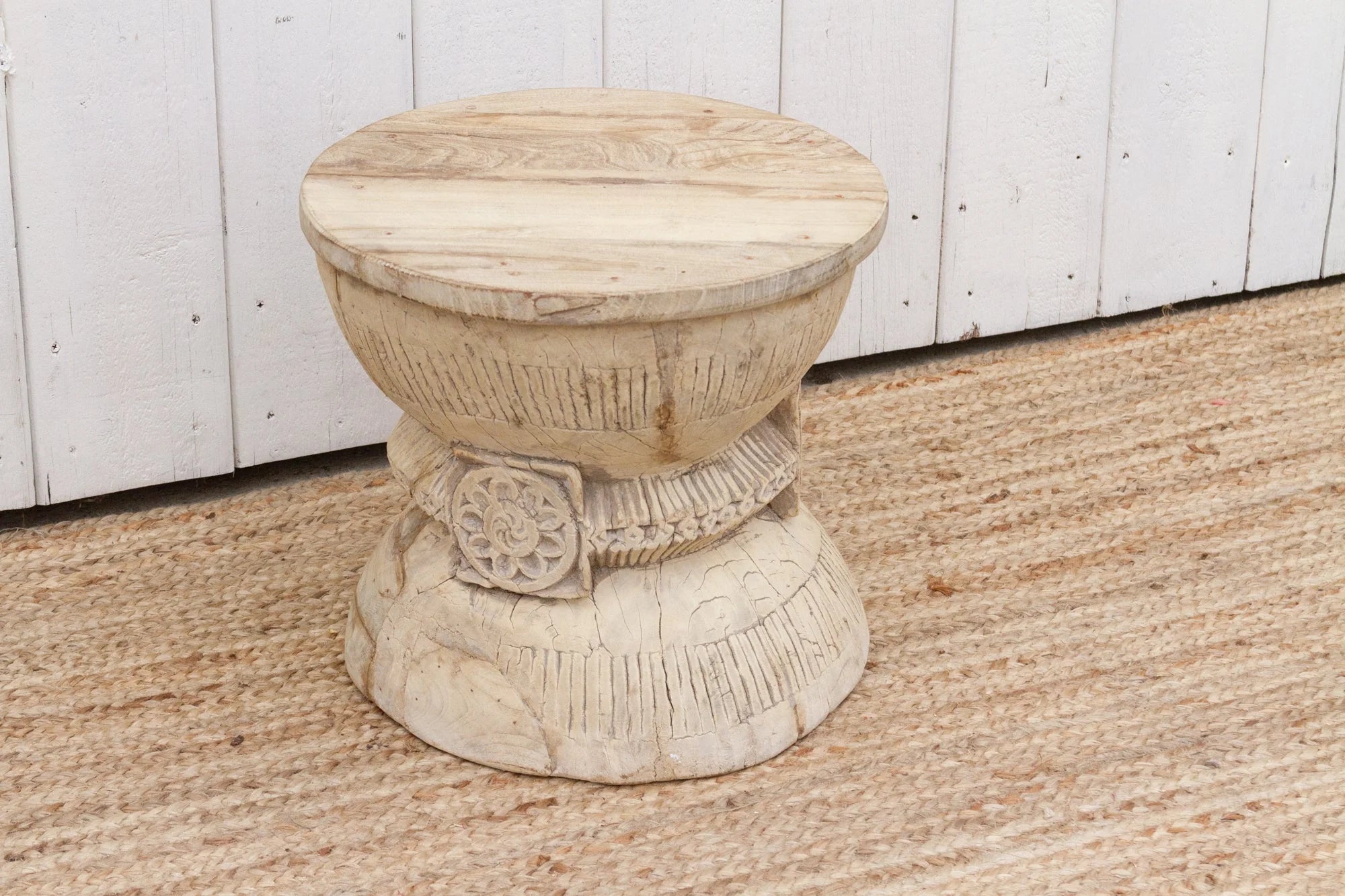 Antique Rustic Bleached Teak Stool