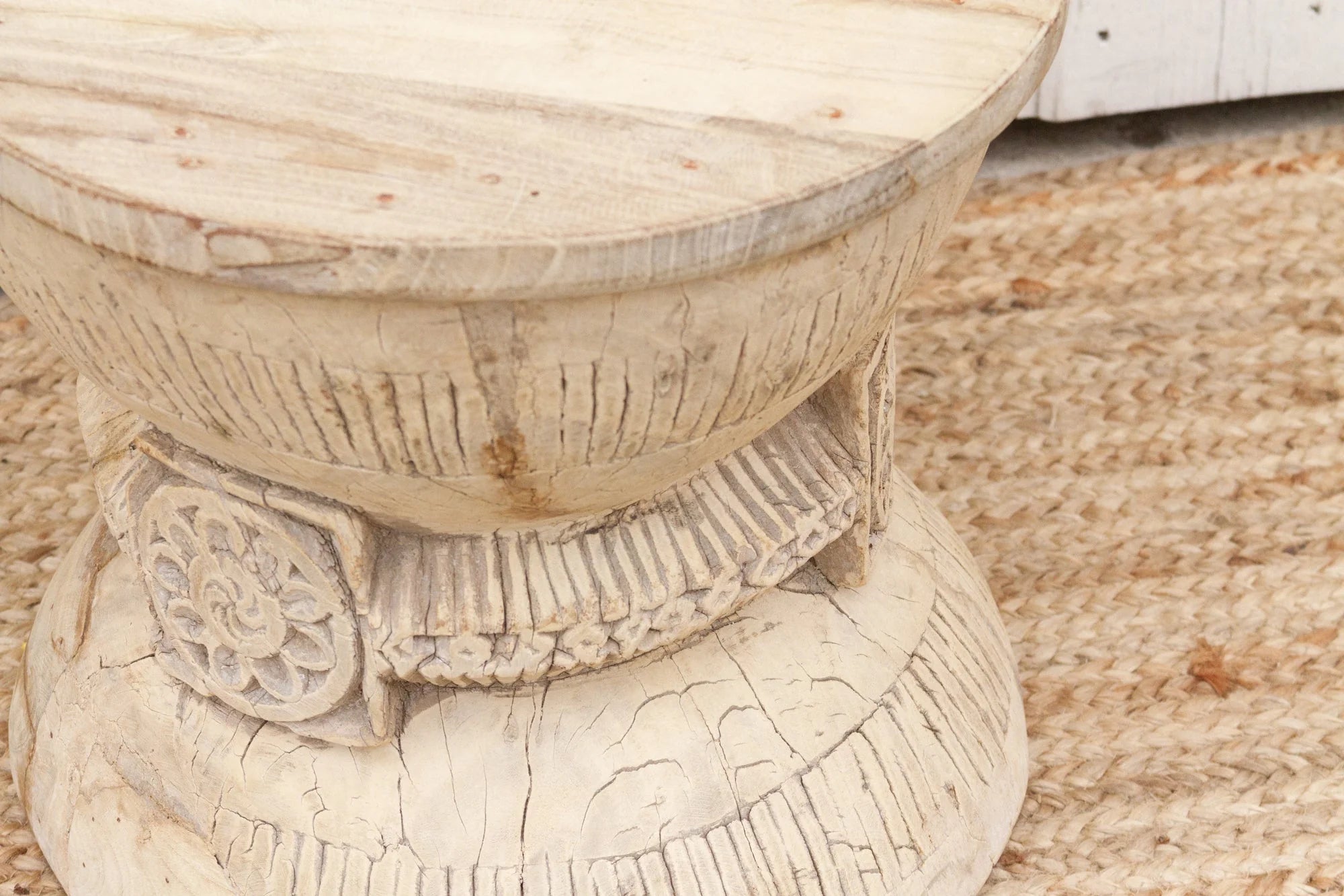 Antique Rustic Bleached Teak Stool