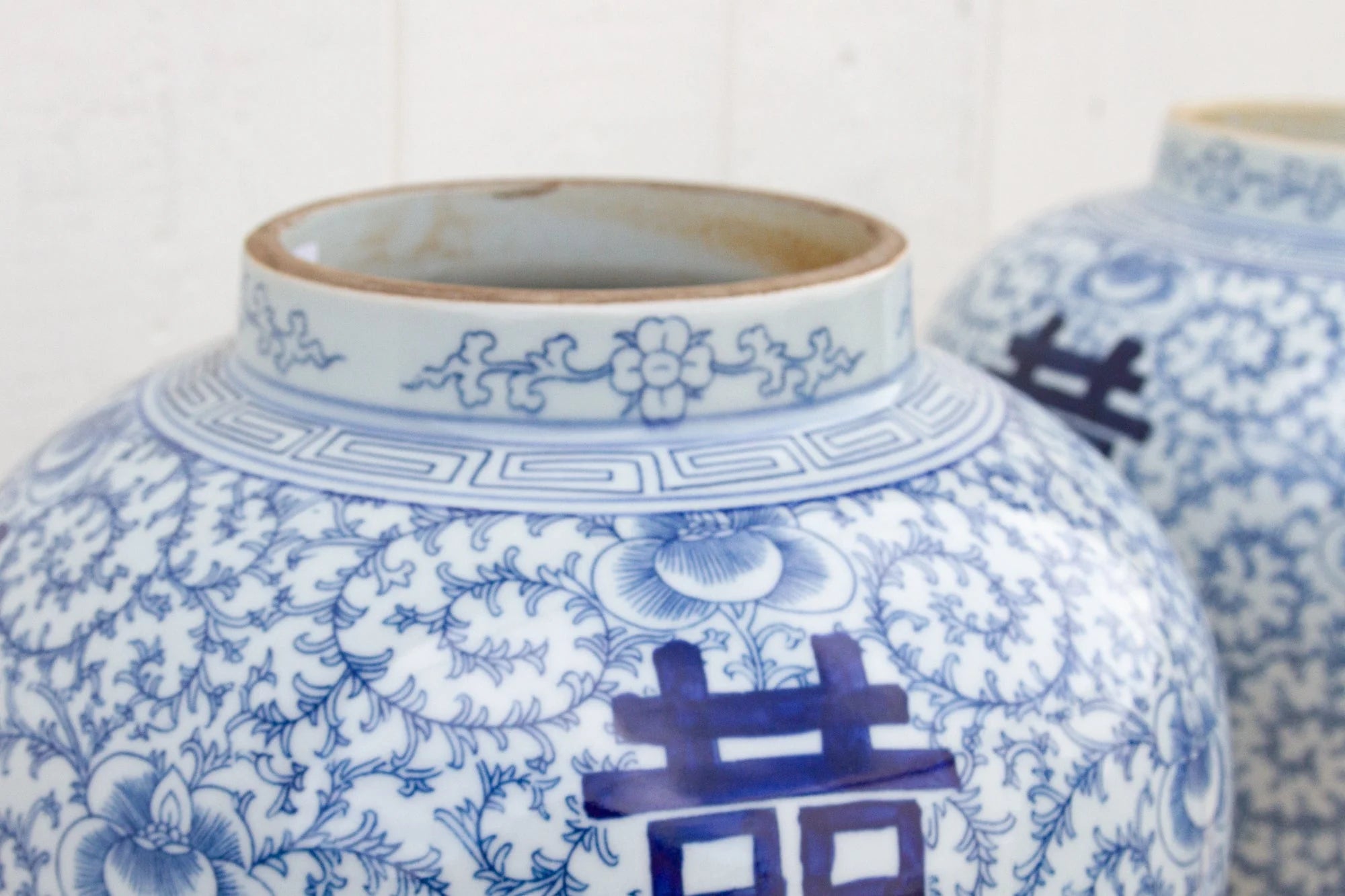 Pair of Tall Blue & White Jars