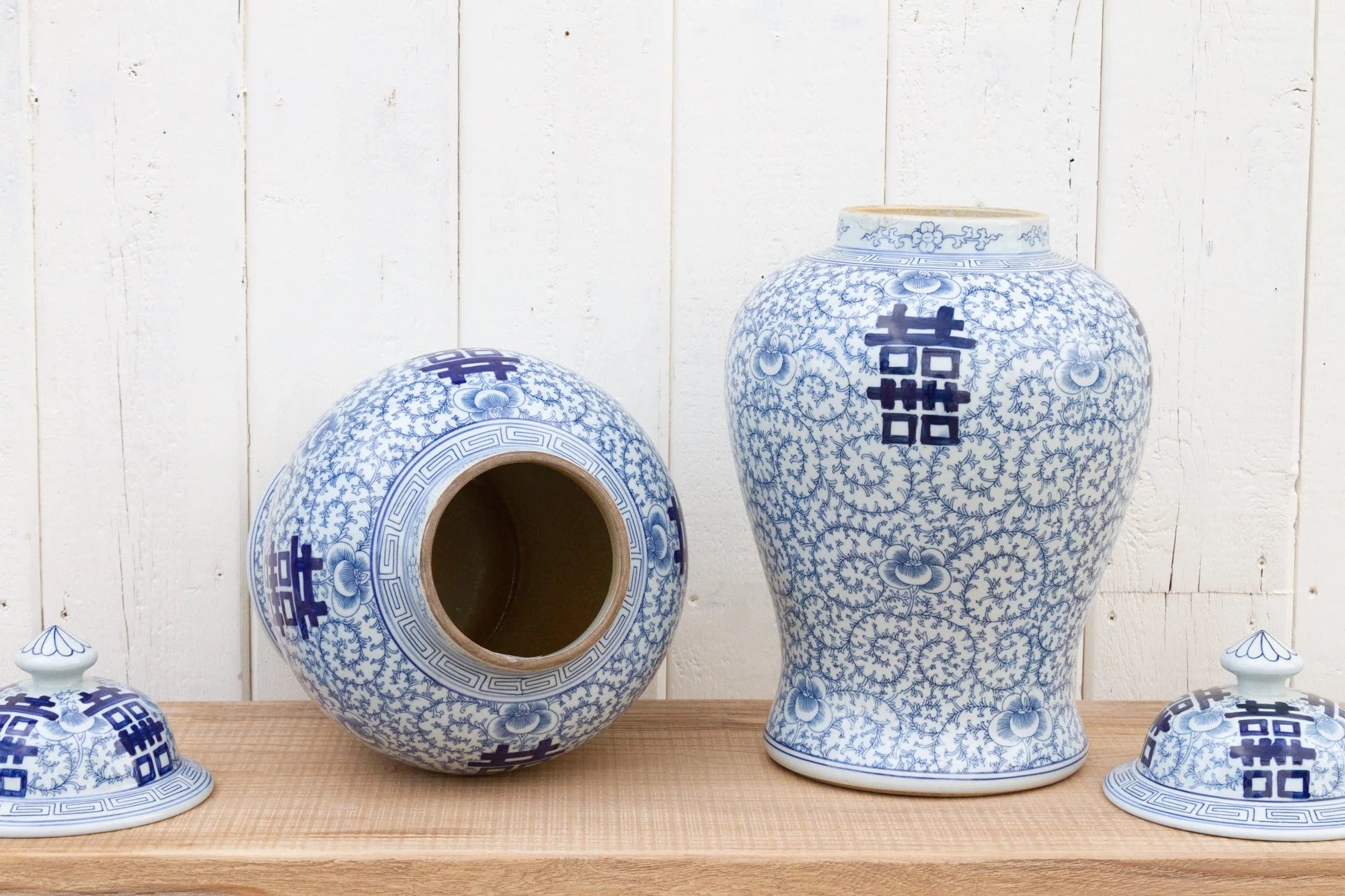 Pair of Tall Blue & White Jars