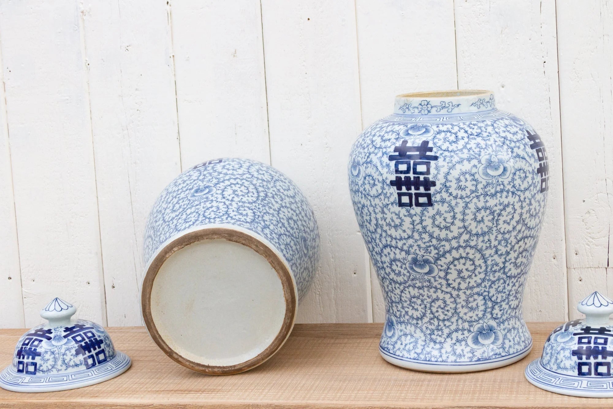 Pair of Tall Blue & White Jars