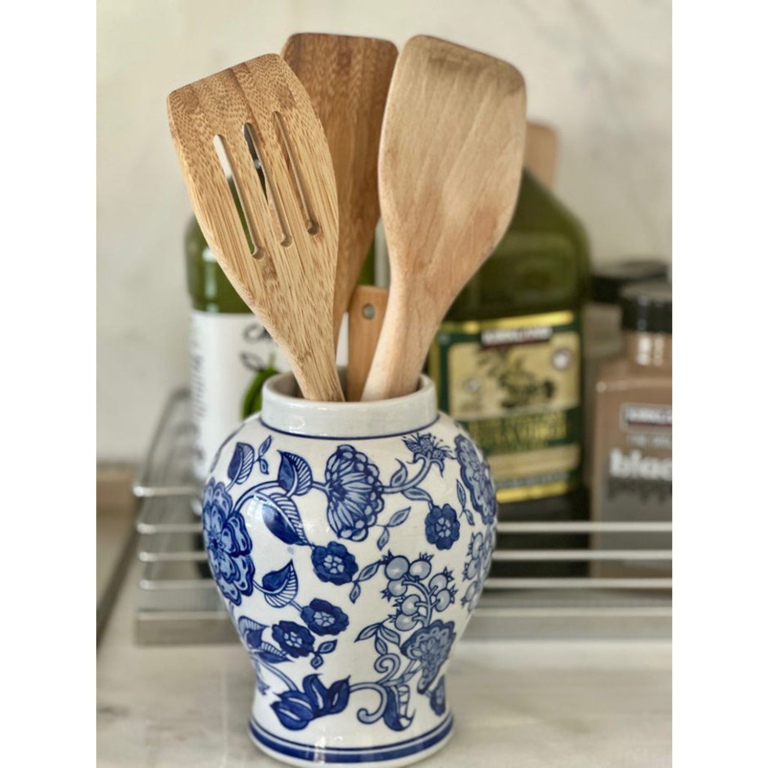 Set of 3 Blue & White Flower Food Safe Jars