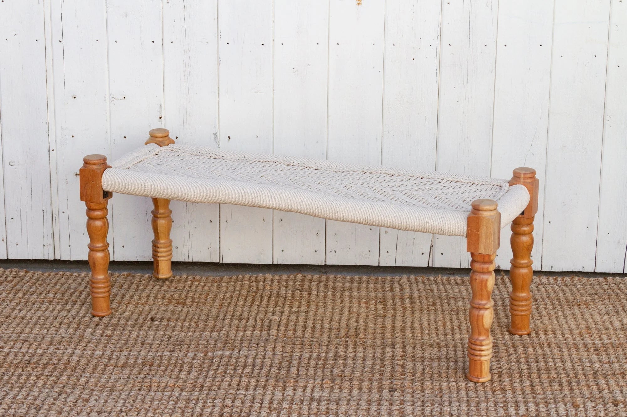 Bleached Wood Charpai Woven Top Bench