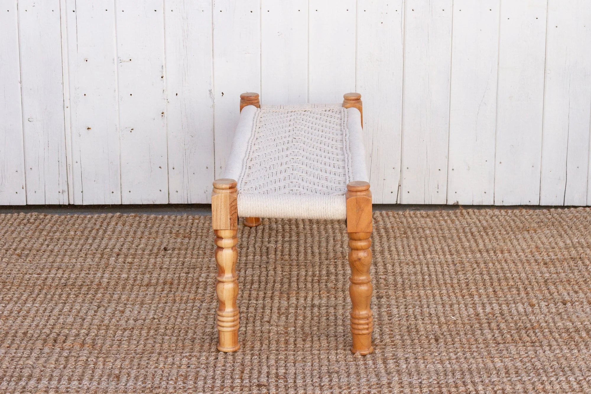 Bleached Wood Charpai Woven Top Bench