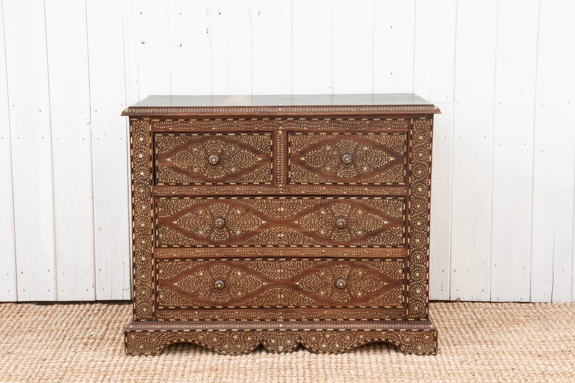 Antique Anglo Indian Scalloped Chest Of Drawers